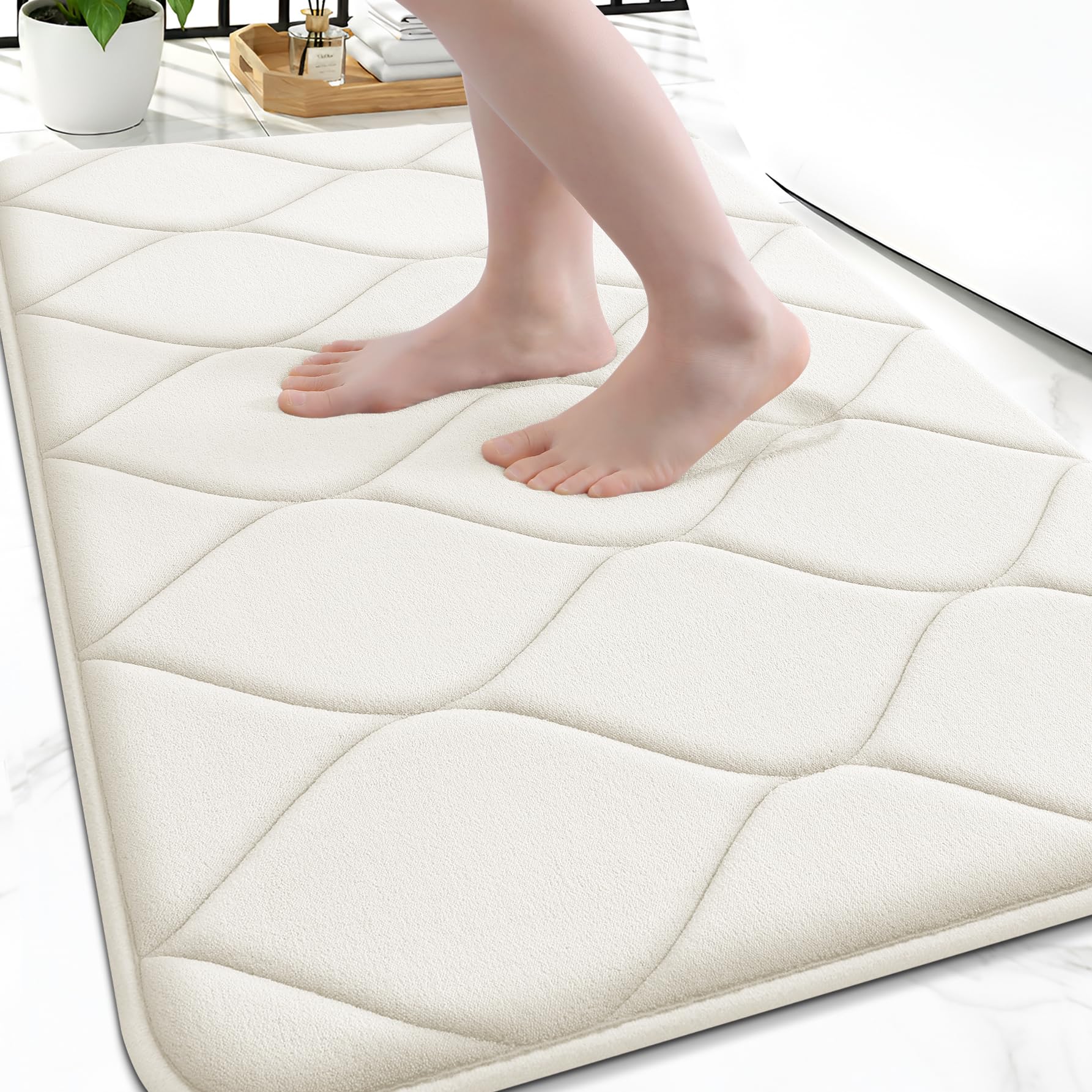 Smiry Memory Foam Bath Mat 30''x20'', Ultra Soft Non-Slip Bathroom Rug, Plush Water Absorbent Quick Dry and Machine Washable Floor Mat for Shower, Tub & Home Decor, Grey