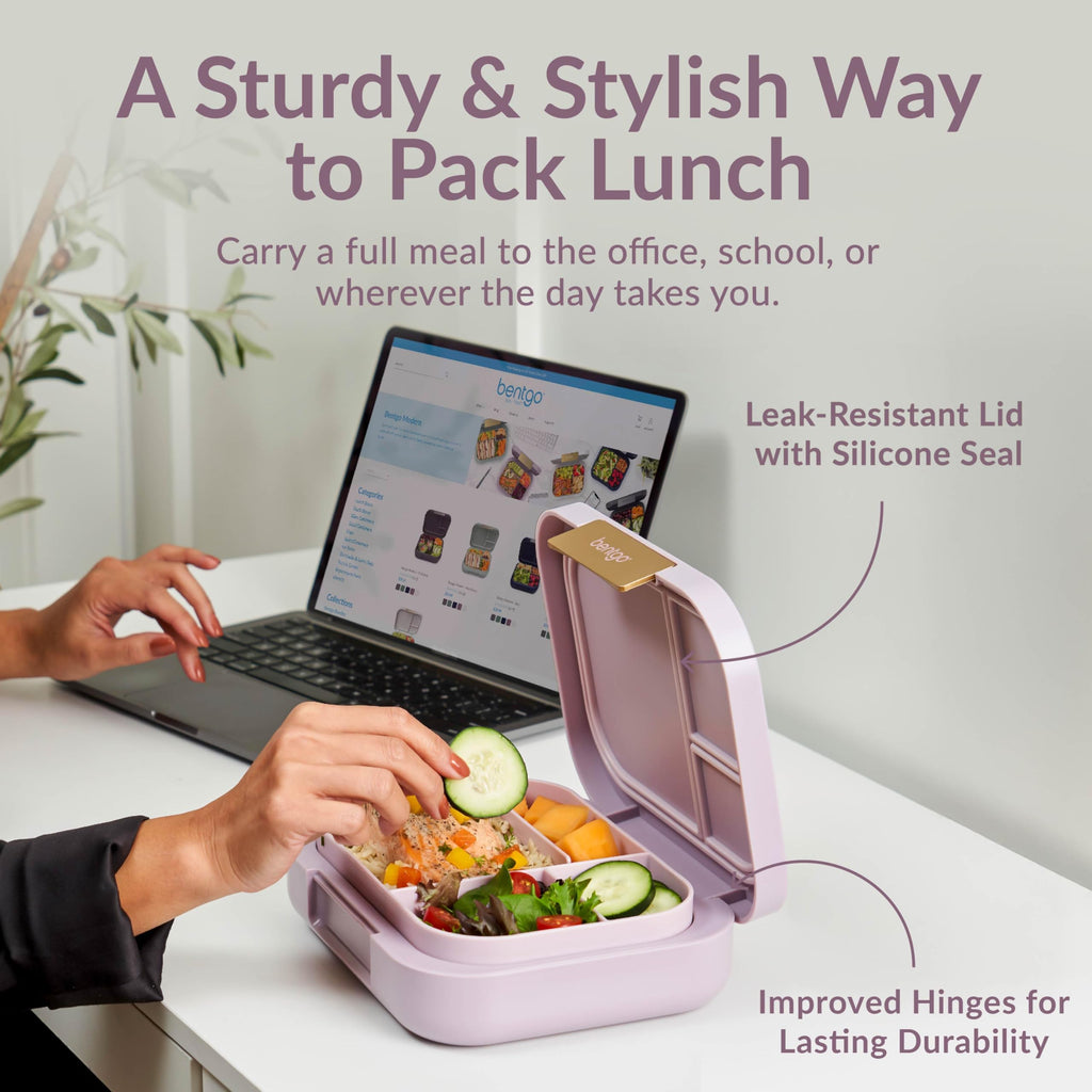 Bentgo Modern - Adult & Teen Bento Lunch Box; 3-4 Compartments, Leak-Resistant, 5.5 Cup Capacity/44 fl oz, Improved Locking Clips, Reusable, BPA-Free, Dishwasher/Microwave Safe Tray (Dark Gray)