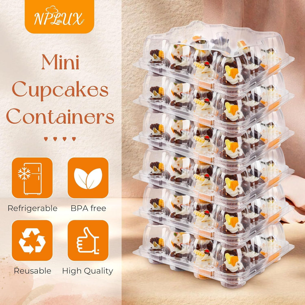 12 Count Mini Cupcake Containers 20 Pack Cupcake Holder with Detachable Tall Dome Lids Mini Plastic Stackable Cupcake Boxes for 240 Cupcakes, BPA Free