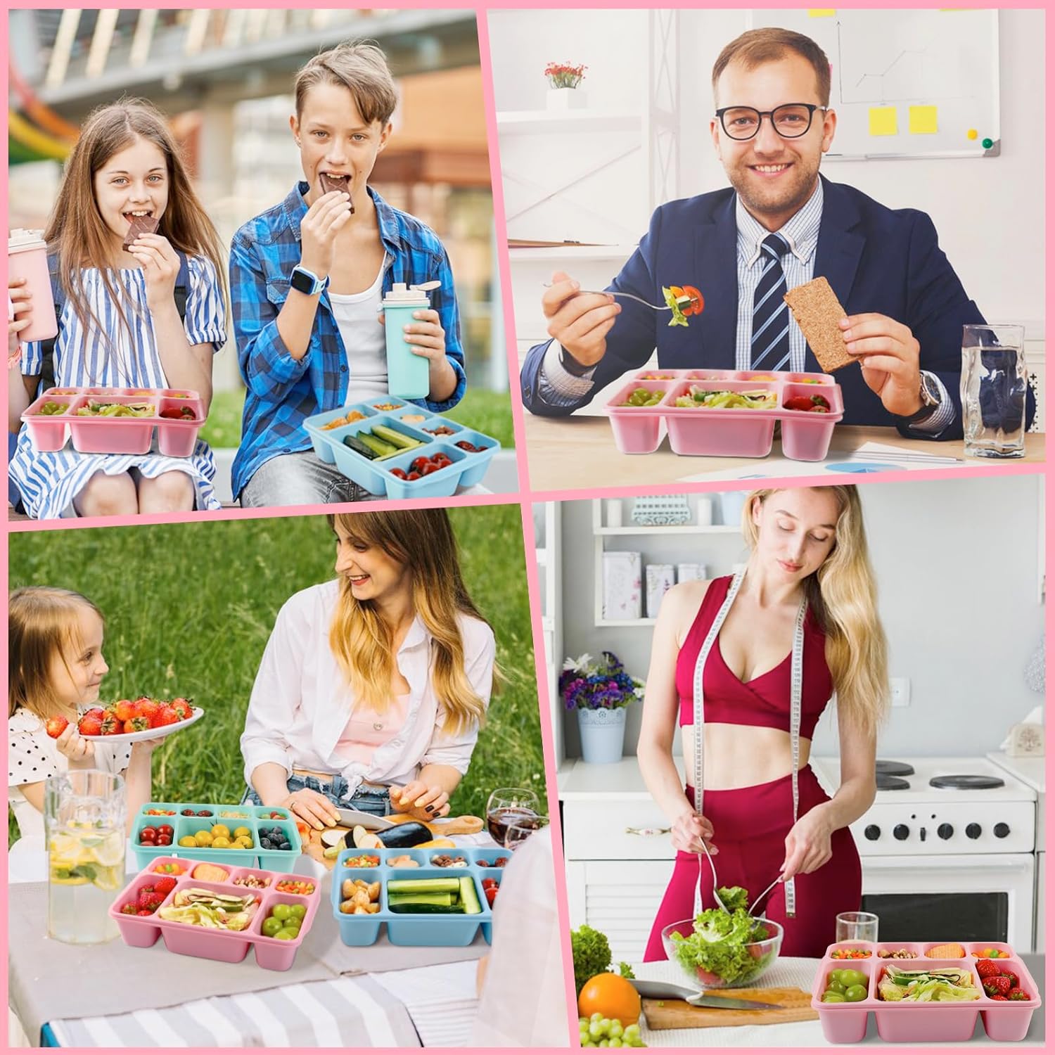 Freshmage Bento Box Lunch Box 3 Pack, 7-Compartment Meal Prep Containers with Lids, Reusable Stackable Snack Containers for Adults, BPA-Free, Microwave & Dishwasher Safe (3 Colors)