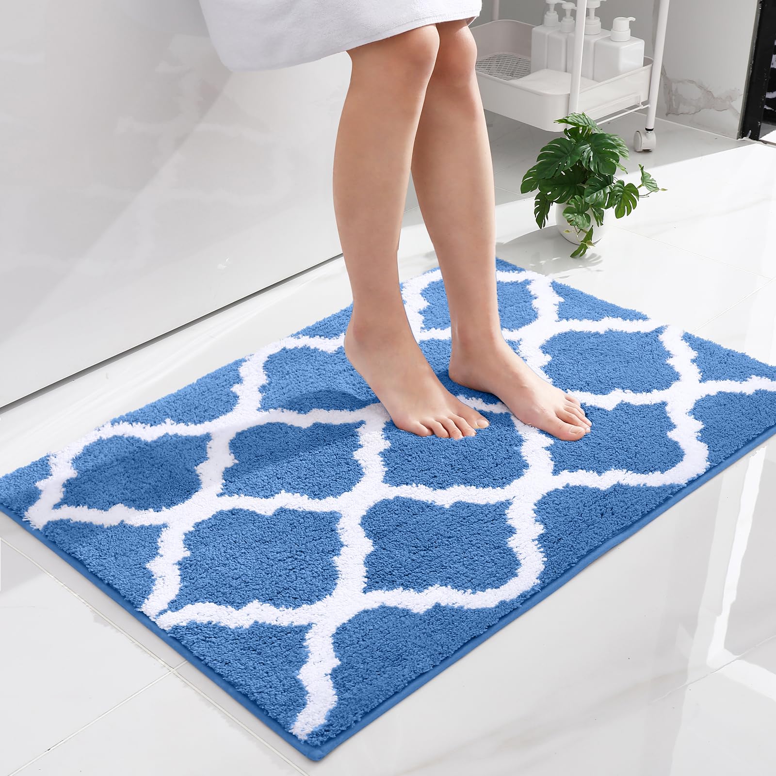 OLANLY Bathroom Rugs 24x16, Soft and Absorbent Microfiber Bath Rugs, Non-Slip Shaggy Shower Carpet, Machine Wash Dry, Bath Mats for Bathroom Floor, Tub and Shower, Grey