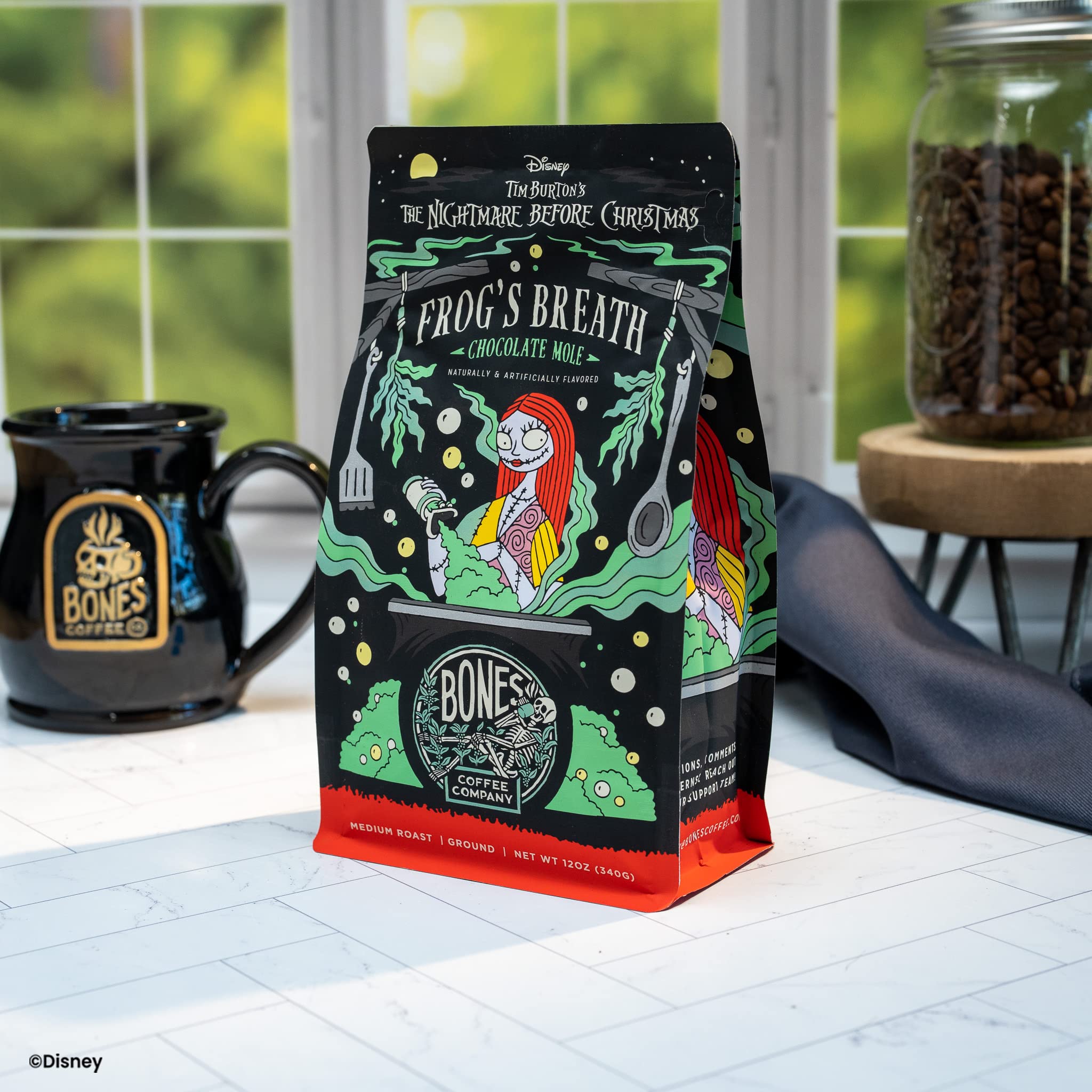 Bones Coffee Company Fallout Rocky Route 66, Rocky Road Flavored Coffee, Medium Roast Low Acid Arabica Beans Compatible with Auto drip and French Press Coffee Maker, 12 Oz Ground