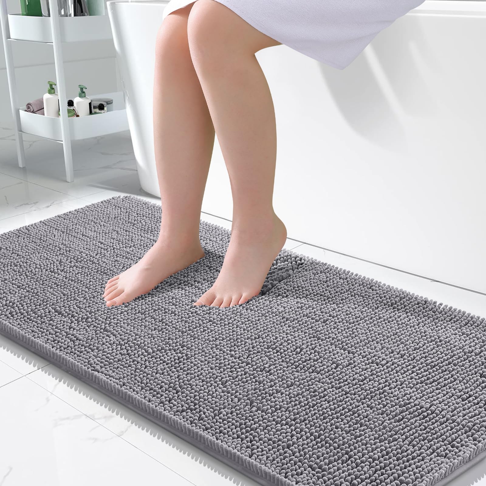 OLANLY Bathroom Rugs 30x20, Extra Soft Absorbent Chenille Bath Rugs, Rubber Backing Quick Dry, Machine Washable Bath Mats for Bathroom Floor, Tub and Shower, Home Decor Accessories, Grey