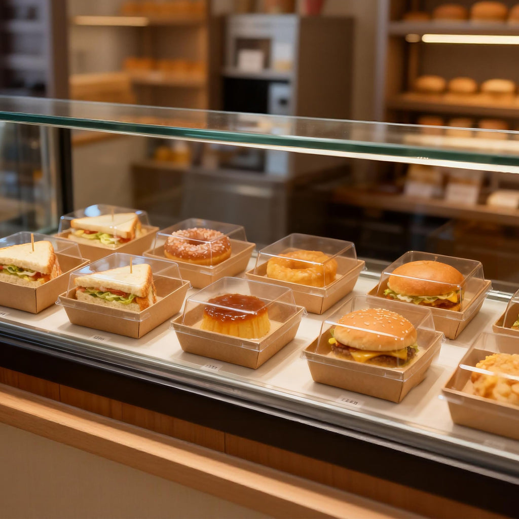Disposable Charcuterie Boxes with Clear Lid, Food Boxes for Cold&Room Temperature Foods,Grease-Resistant Bakery Packaging for Pastry & Takeout Use 5.3x4.9x2.5INCH(50 Pack,Brown)