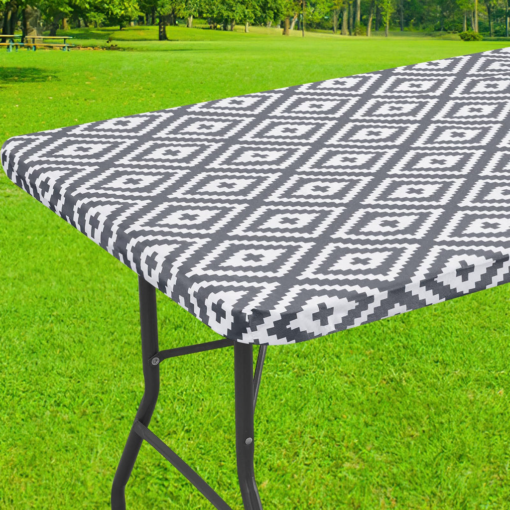 Smiry Rectangle Table Cloth Cover, Waterproof Elastic Fitted Picnic Tablecloth for 6 Foot Tables, Wipeable Flannel Backed Vinyl Tablecloths for Camping, Dining, Outdoor (Beige Wood, 30" x 72")