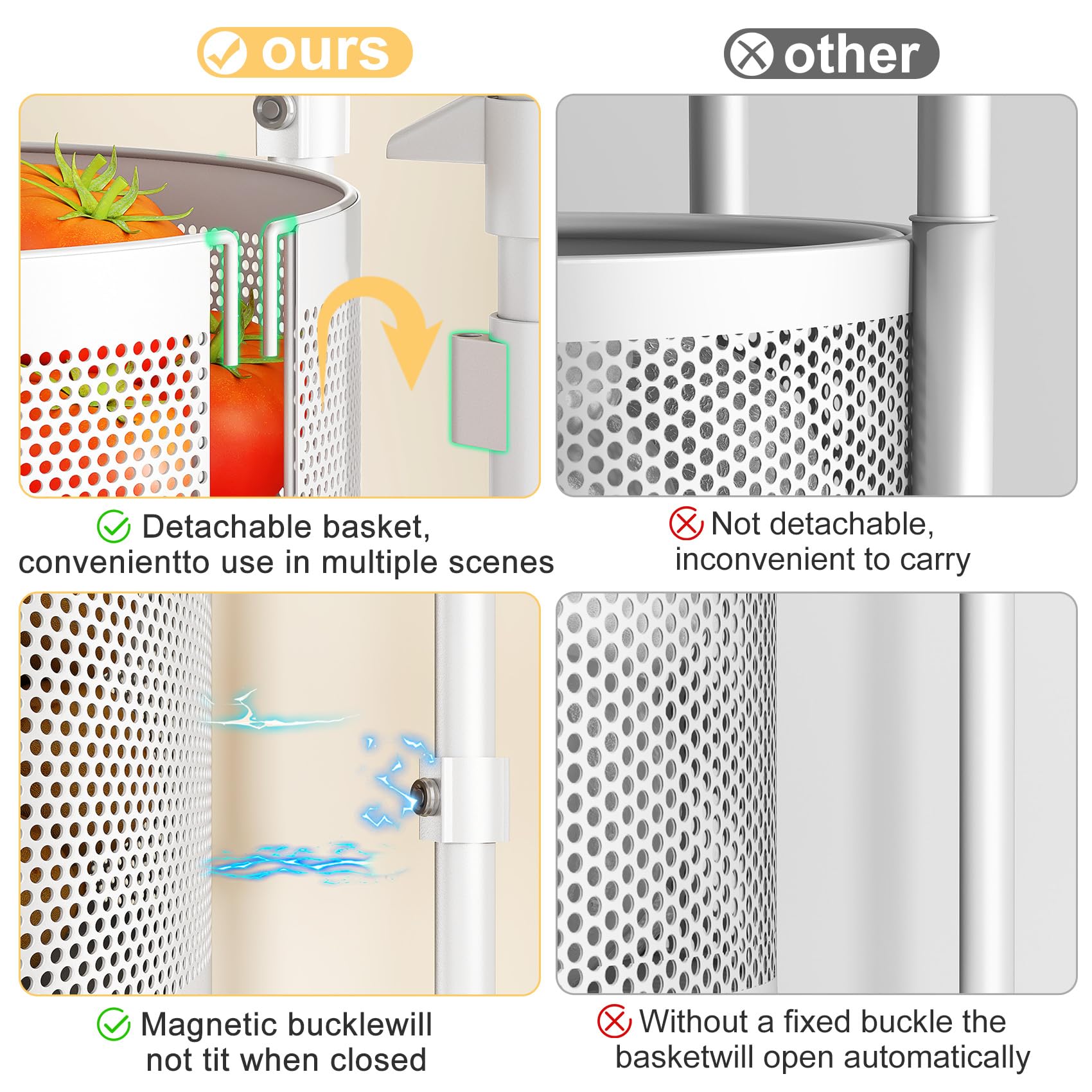 SNTD Fruit and Vegetable Basket Bowls for Kitchen with Metal Top Lid, 5 Tier Rotating Storage Rack Cart for Potato Onion Bread Banana, Wire Basket Organizer on Wheels, Large, Black