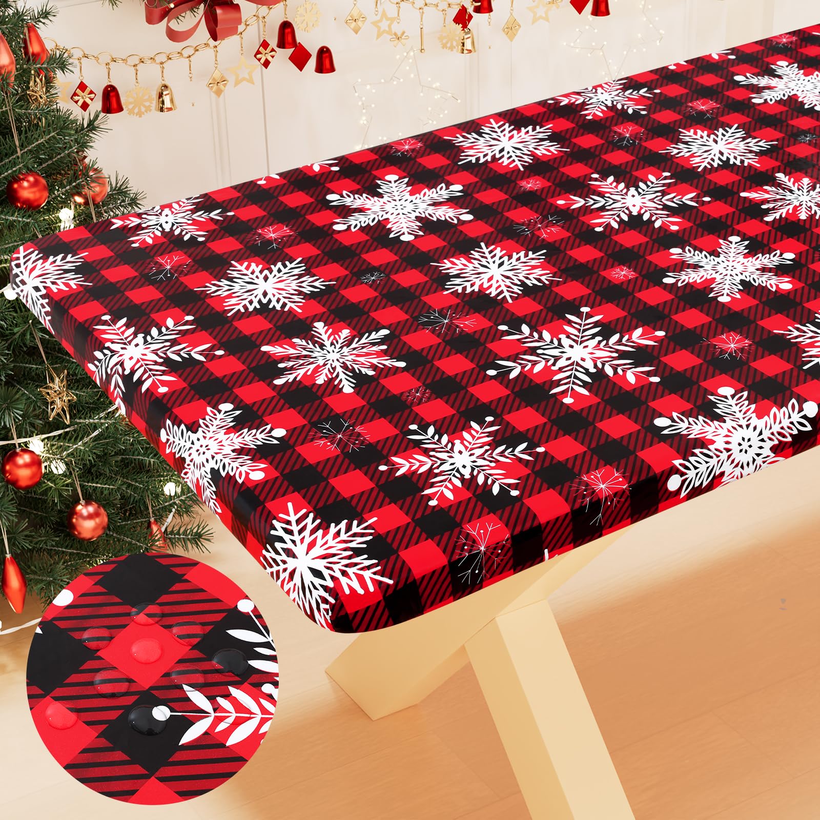 Smiry Rectangle Table Cloth Cover, Waterproof Elastic Fitted Picnic Tablecloth for 6 Foot Tables, Wipeable Flannel Backed Vinyl Tablecloths for Camping, Dining, Outdoor (Beige Wood, 30" x 72")
