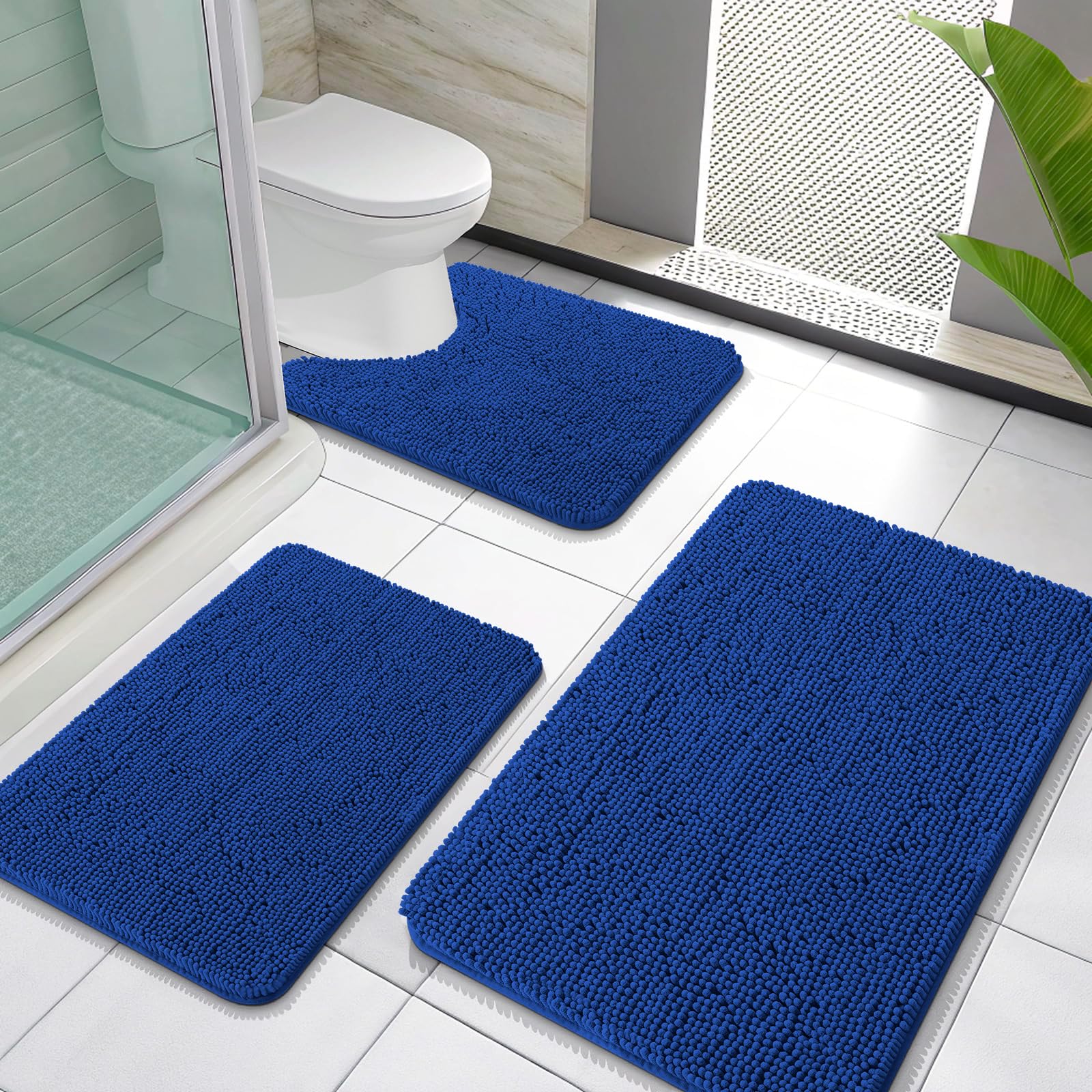 OLANLY Bathroom Rugs Sets 3 Piece, Soft Absorbent Chenille Bath Mats and U-Shaped Contour Toilet Rug, Quick Dry, Home Decor Accessories, Bath Mat Set for Bathroom (30"x20"+24"x16"+24"x20", Grey)