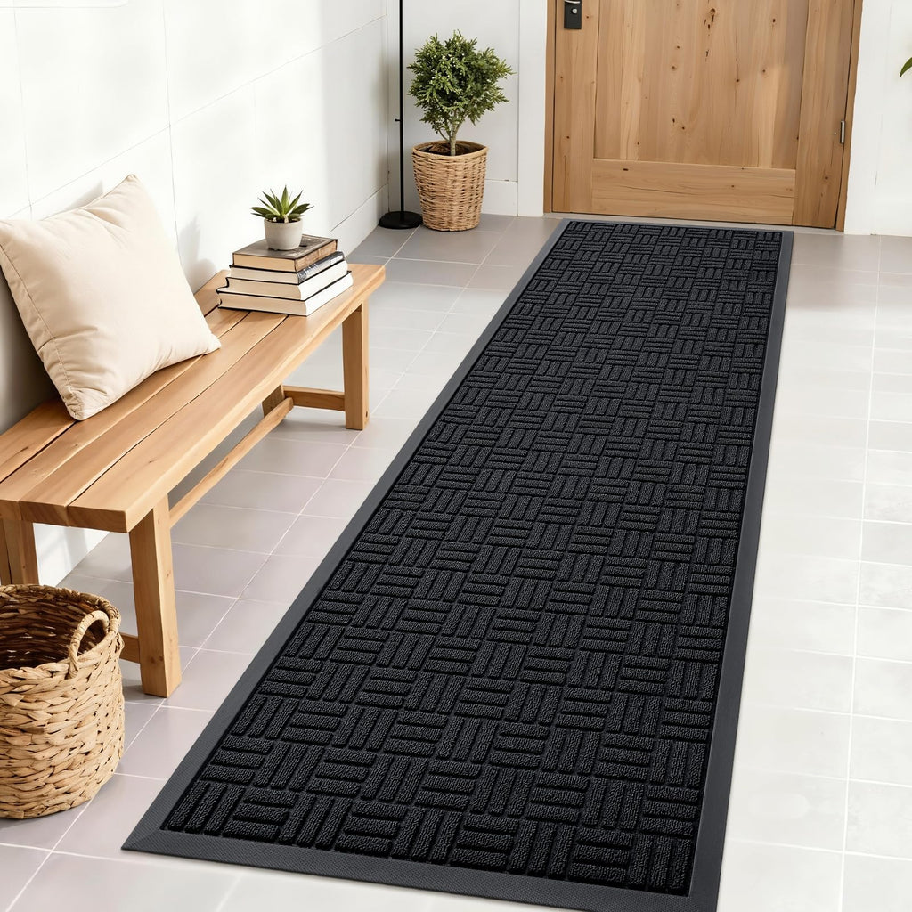 OLANLY Front Door Mat Outside Entrance 29.5x17, Absorbent, Heavy Duty Sturdy Natural Rubber Doormat Indoor Outdoor, Stain and Fade Resistant, Non-Slip Backing Low Profile Floor Mat for Entryway, Grey