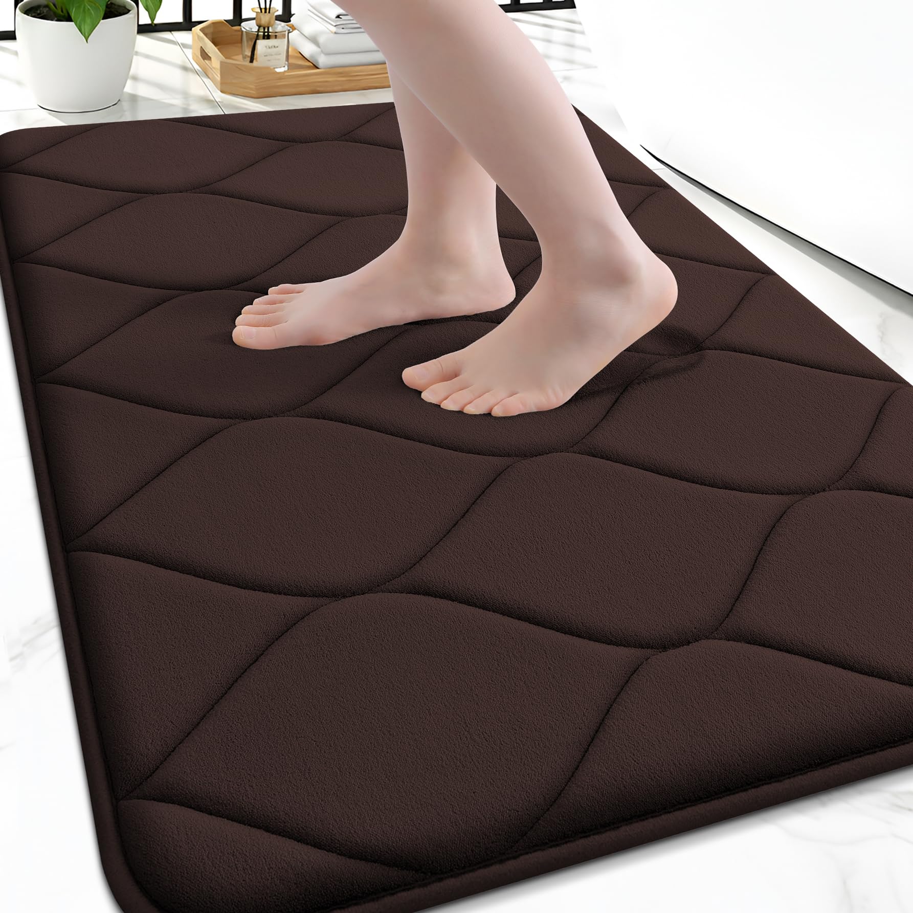 Smiry Memory Foam Bath Mat 30''x20'', Ultra Soft Non-Slip Bathroom Rug, Plush Water Absorbent Quick Dry and Machine Washable Floor Mat for Shower, Tub & Home Decor, Grey