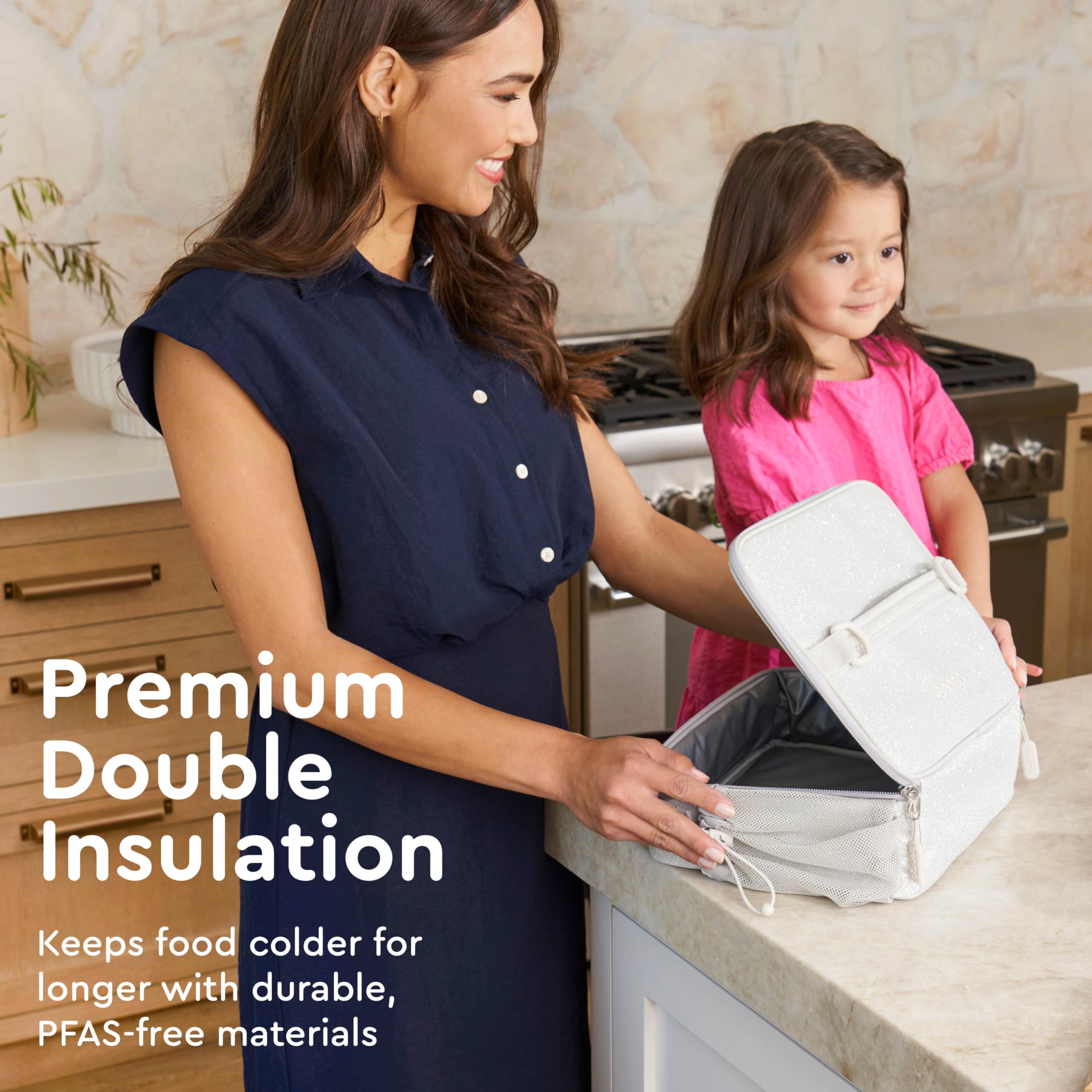 Bentgo Kids Lunch Bag - Durable, Double-Insulated Lunch Bag for Kids 3+; Holds Lunch Box, Water Bottle, & Snacks; Easy-Clean Water-Resistant Fabric & Multiple Zippered Pockets (Mermaid)