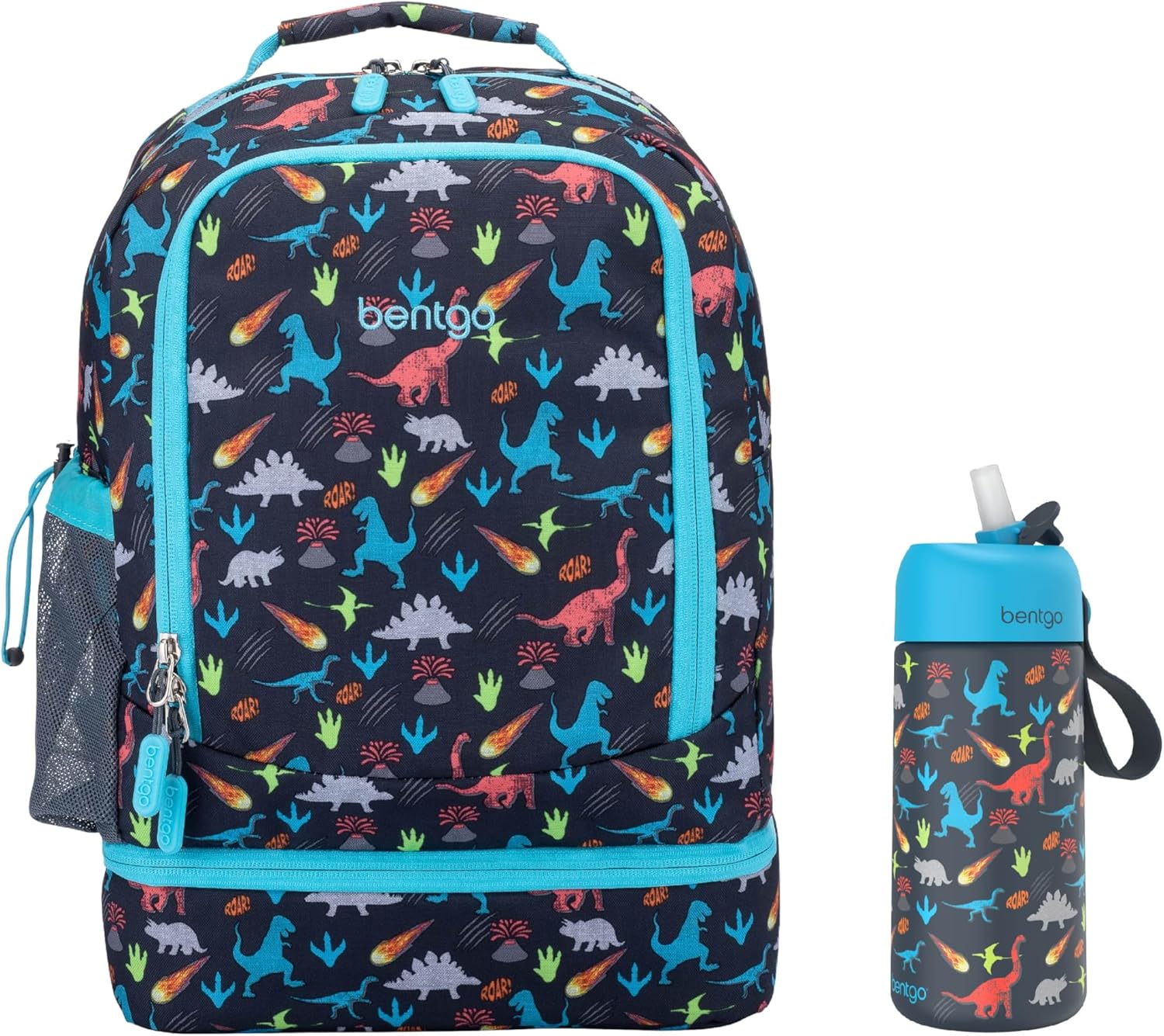 Bentgo 2-in-1 Backpack & Insulated Lunch Bag Set With Stainless Steel Water Bottle (Dinosaur)