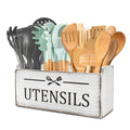 RedCall Wooden Kitchen Utensil Holder for Counter-top,Large Utensil Organizer for Storage Cooking Tool and Silverware,Extra Large Rustic Wood Container (Black)