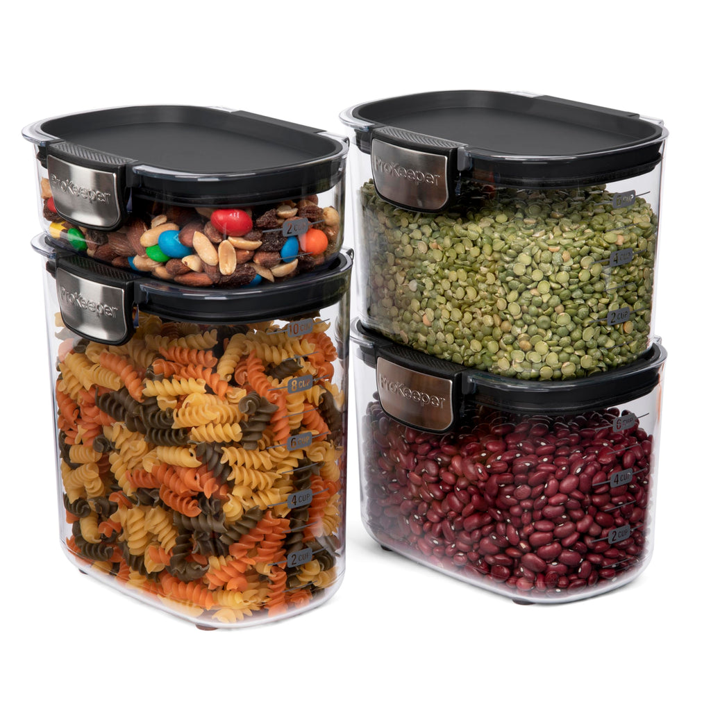 ProKeeper+ Airtight Food Storage Container Set – Clear Plastic Flour and Sugar Canister Set with Magnetic Accessories for Kitchen Organization (Grey, 9-Piece)