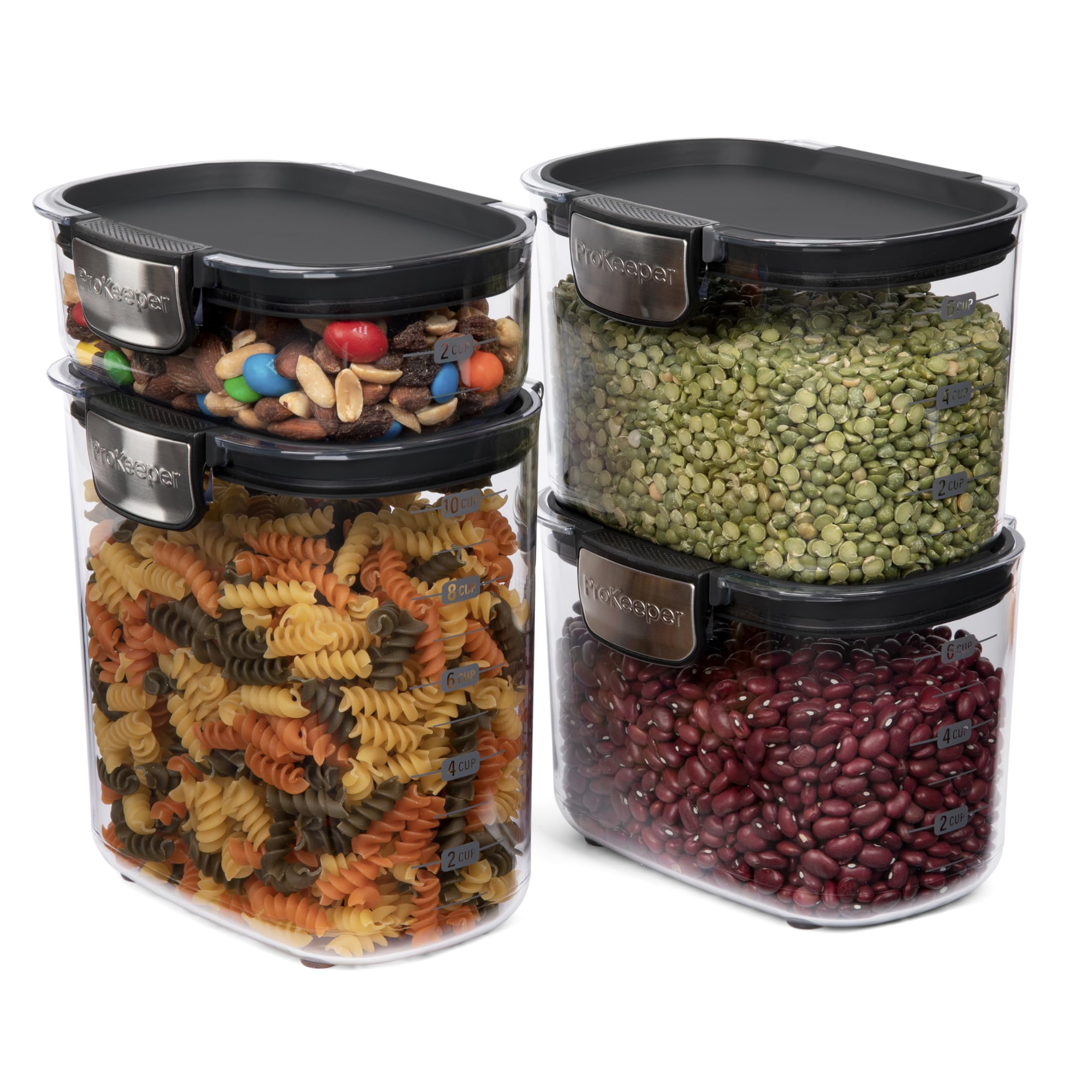 ProKeeper+ Airtight Food Storage Container Set – Clear Plastic Flour and Sugar Canister Set with Magnetic Accessories for Kitchen Organization (Grey, 9-Piece)
