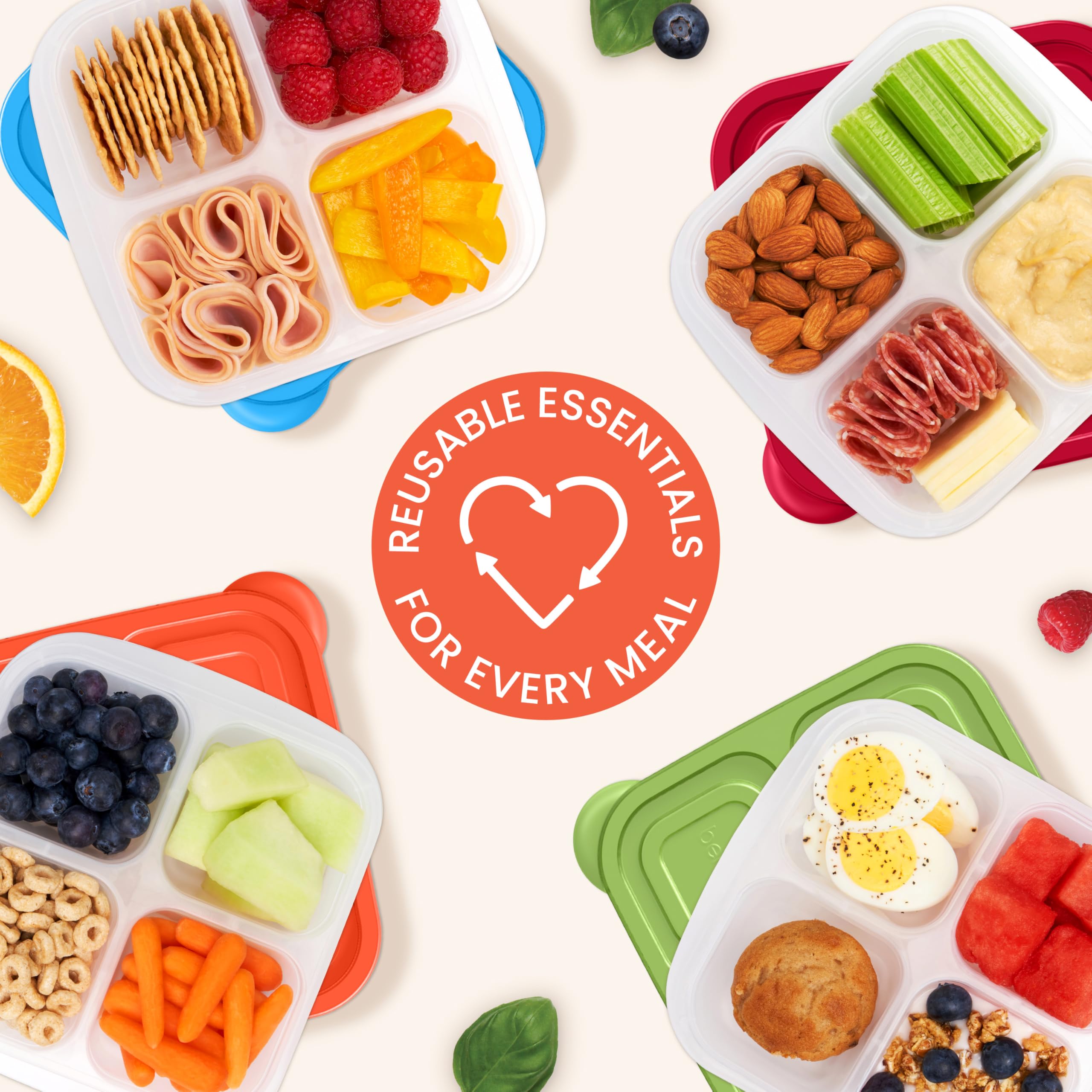 Bentgo Easyboxes 4-Compartment Snack Containers - 8-Piece Set with 4 Trays & 4 Custom-Fit Lids to Seal in Freshness - Reusable Food Storage & Meal Prep Bento BPA-Free Containers (Classic)