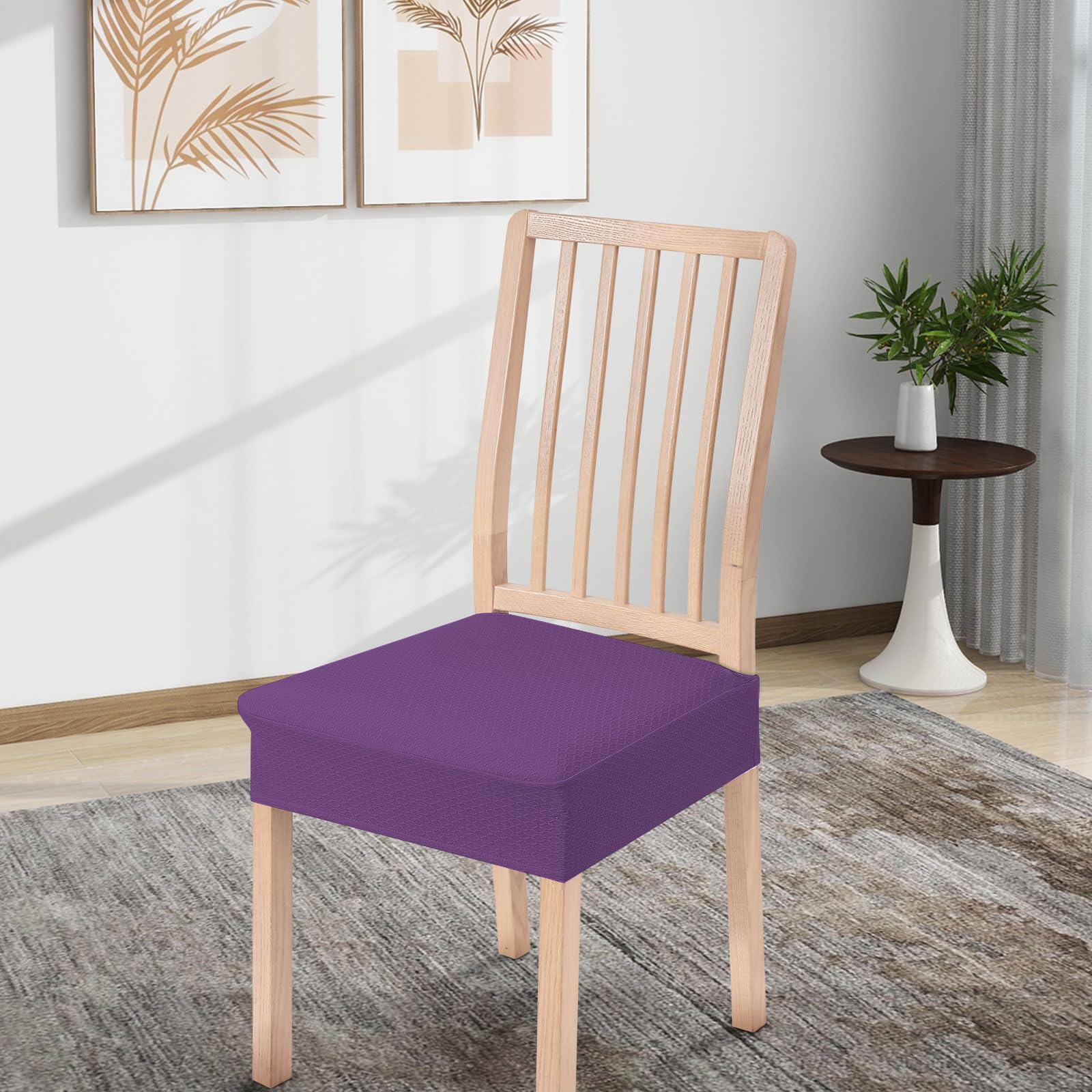 Smiry Stretch Jacquard Seat Covers for Dining Room Chairs Set of 6, Removable Washable Chair Seat Protector Slipcovers, No Rear Covers, Beige