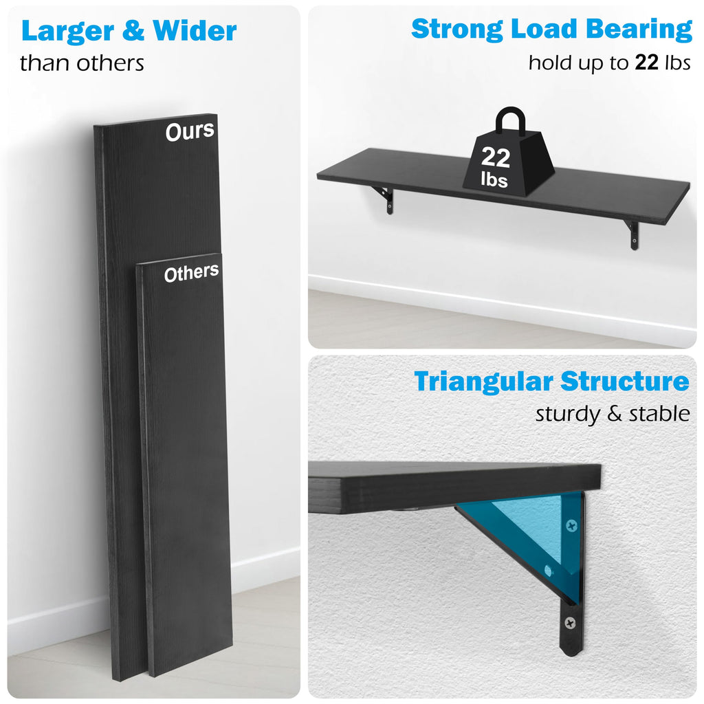 RedCall Floating Shelves for Wall,31.5 Inch Wall Mounted Shelves Set of 2,Long Board Shelves for Bedroom,Living Room, Bathroom & Kitchen Storage with Metal Brackets (Black)