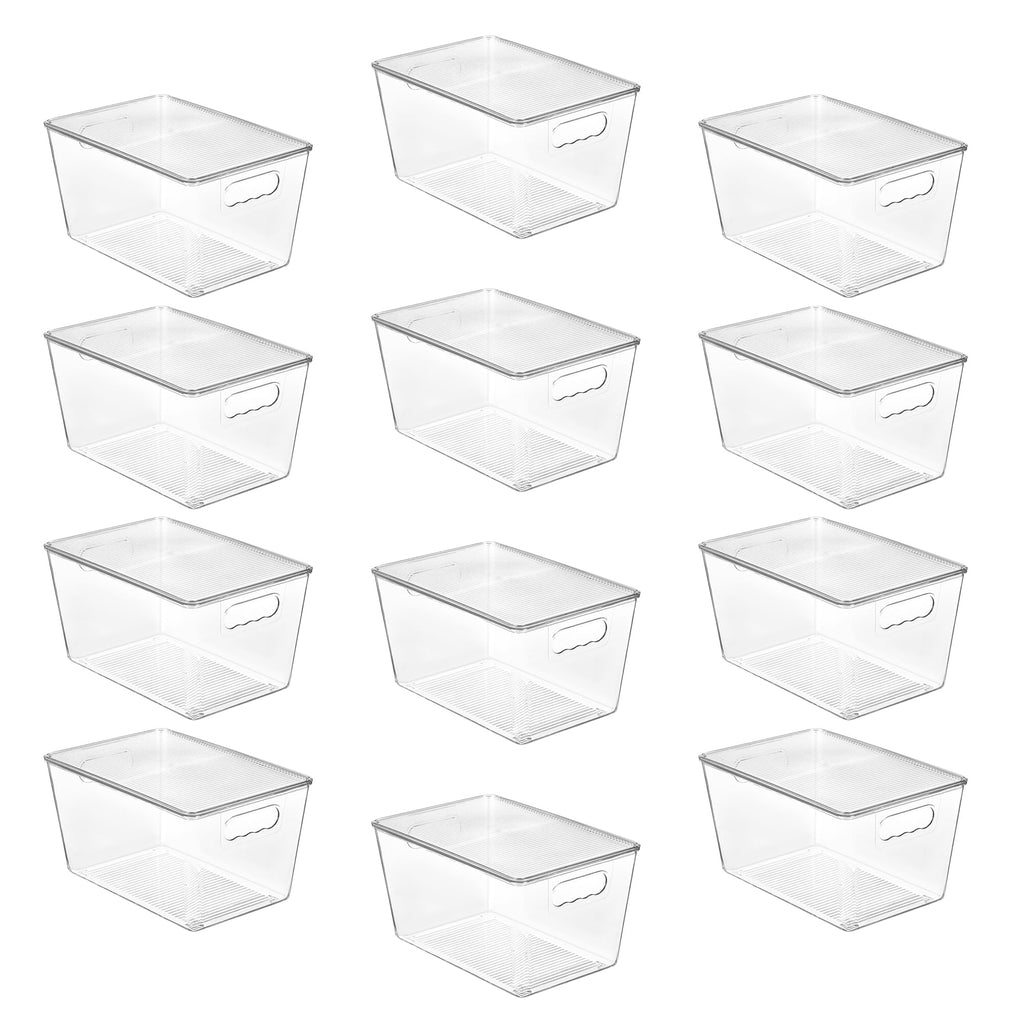 Vtopmart 6 Pack Clear Stackable Storage Bins with Lids, Large Plastic Containers with Handle for Pantry Organizer and Storage,Perfect for Bathroom,Cabinet,Kitchen,Fridge,Closet Organization