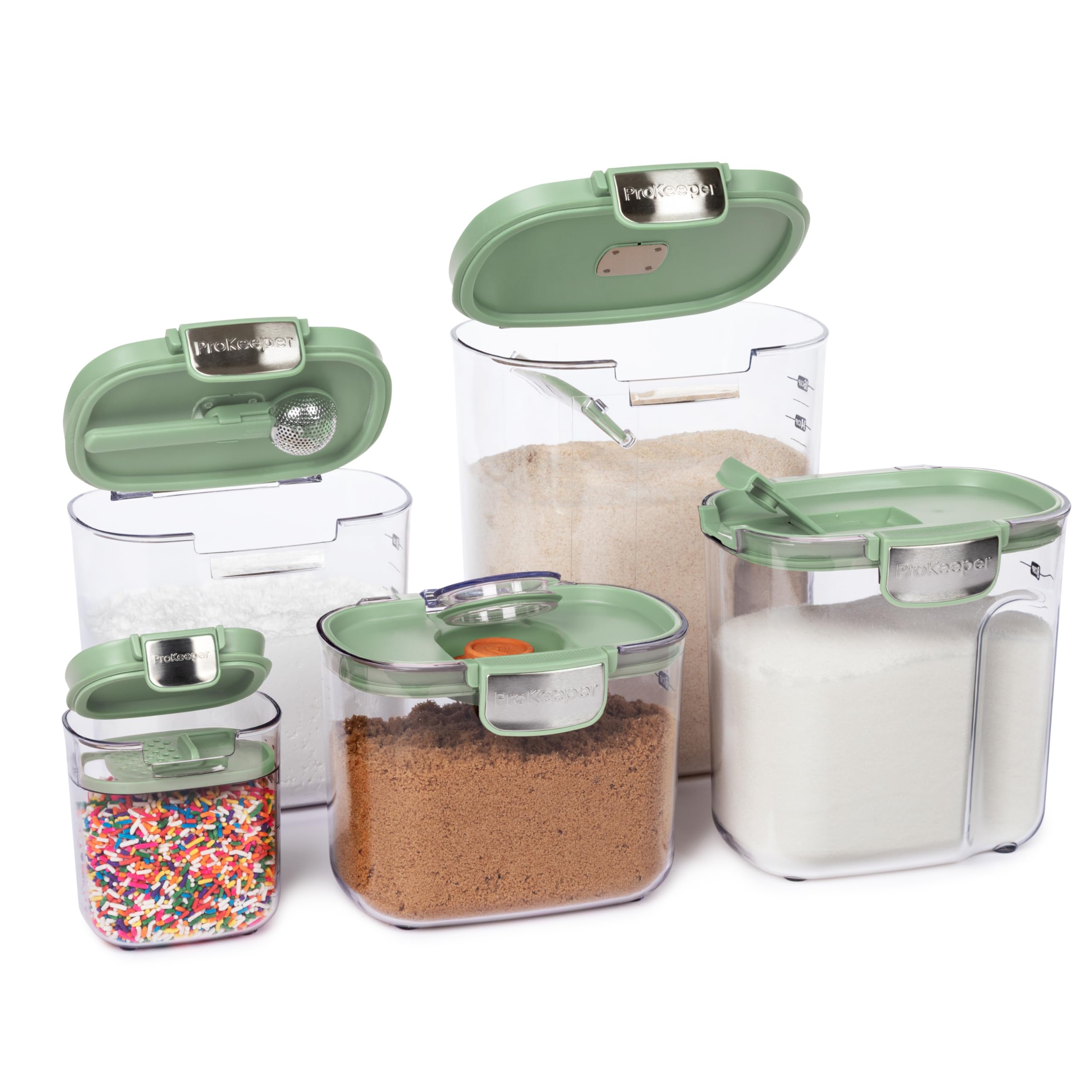 ProKeeper+ Airtight Food Storage Container Set – Clear Plastic Flour and Sugar Canister Set with Magnetic Accessories for Kitchen Organization (Grey, 9-Piece)