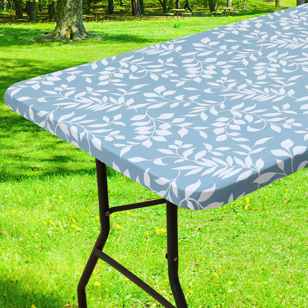 Smiry Rectangle Table Cloth Cover, Waterproof Elastic Fitted Picnic Tablecloth for 6 Foot Tables, Wipeable Flannel Backed Vinyl Tablecloths for Camping, Dining, Outdoor (Beige Wood, 30" x 72")