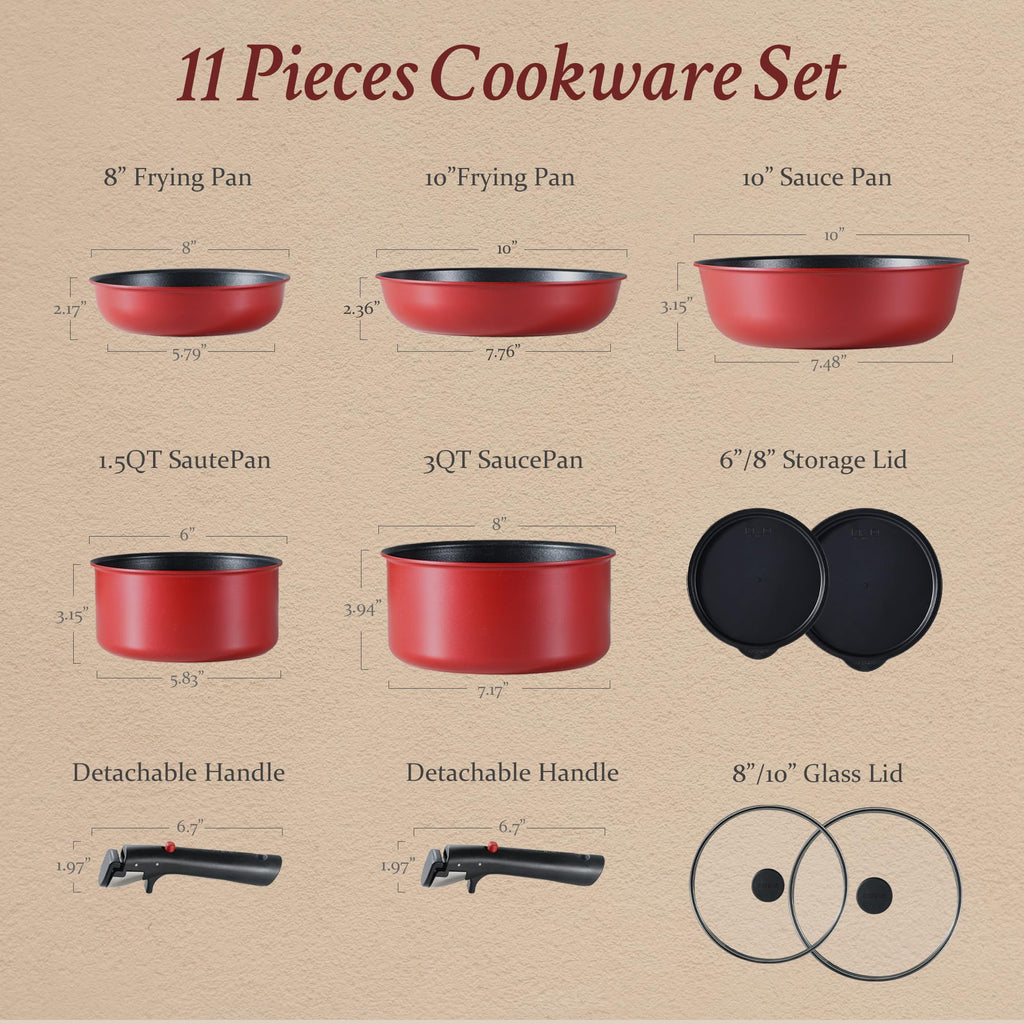 CAROTE 17pcs Pots and Pans Set, Nonstick Cookware Set Detachable Handle, Induction Kitchen Cookware Sets Non Stick with Removable Handle, RV Cookware Set, Oven Safe