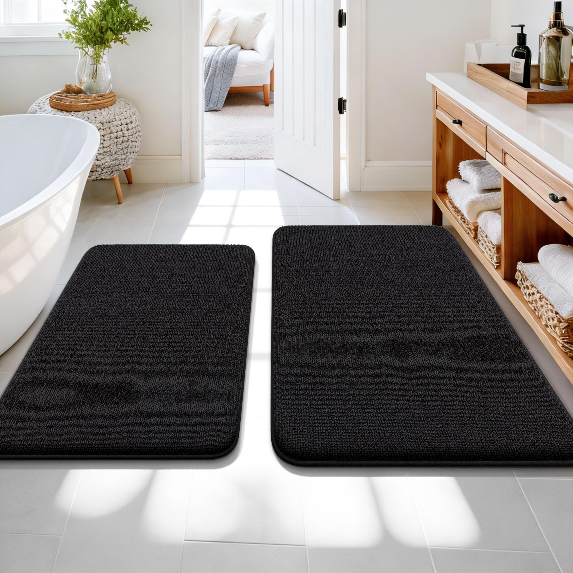 OLANLY Bathroom Rugs Sets 2 Piece, Soft Absorbent Memory Foam Bath Rug Set, Non-Slip, Quick Dry, Machine Washable Bath Mats for Bathroom, Home Decor Accessories (30"x20"+24"x16", Grey)