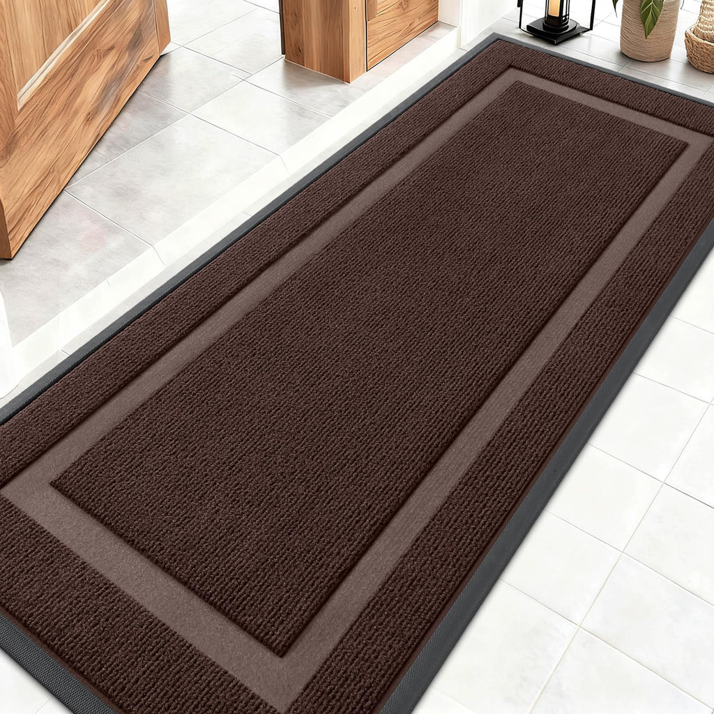 OLANLY Front Door Mat Indoor Outdoor Entrance, Waterproof All-Season, All-Weather Doormat, Sturdy Natural Rubber, Fade Resistant, Low Profile, Easy Clean Patio Porch Entryway Mat, 29.5x17, Black