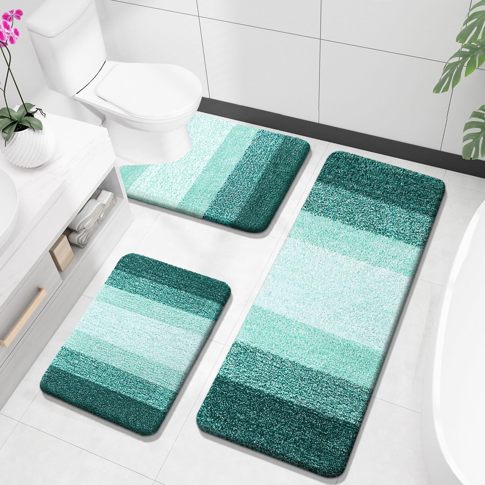 OLANLY Bathroom Rugs Sets 3 Piece, Soft Absorbent Microfiber Bath Mats and U-Shaped Contour Toilet Rug, Machine Wash Dry, Plush Shaggy Bath Mat Set for Bathroom (30"x20"+24"x16"+24"x20", Grey)