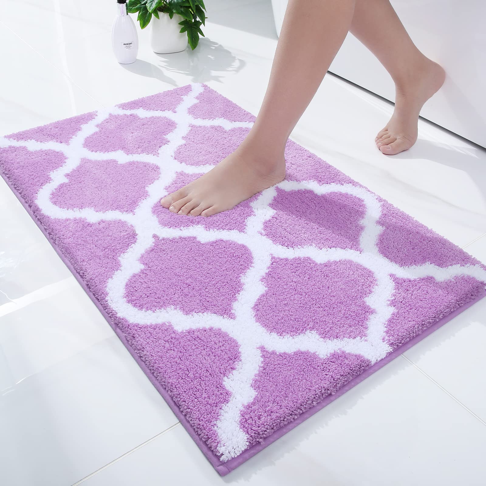OLANLY Bathroom Rugs 24x16, Soft and Absorbent Microfiber Bath Rugs, Non-Slip Shaggy Shower Carpet, Machine Wash Dry, Bath Mats for Bathroom Floor, Tub and Shower, Grey