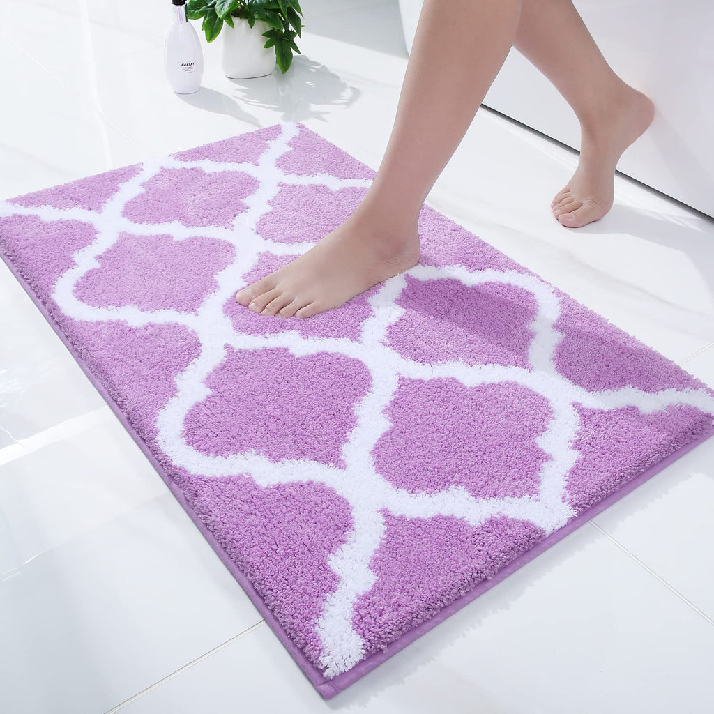 OLANLY Bathroom Rugs 24x16, Soft and Absorbent Microfiber Bath Rugs, Non-Slip Shaggy Shower Carpet, Machine Wash Dry, Bath Mats for Bathroom Floor, Tub and Shower, Grey