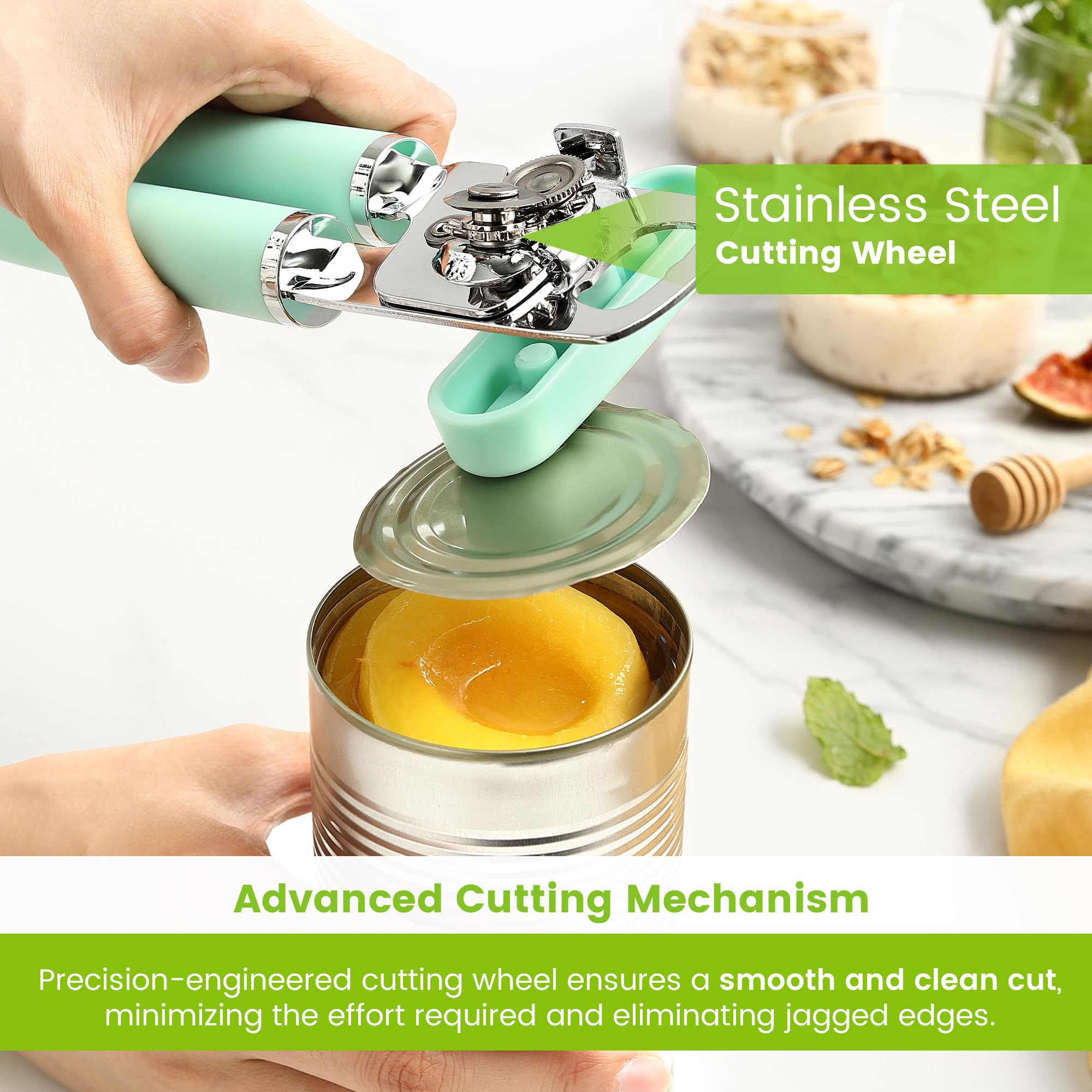 Spring Chef Stainless Steel Can Opener - Manual with Soft Grip Handles, Easy Turn, Heavy Duty Hand Can Openers for Seniors with Smooth Edge - Magnetic Lid Remover - Black