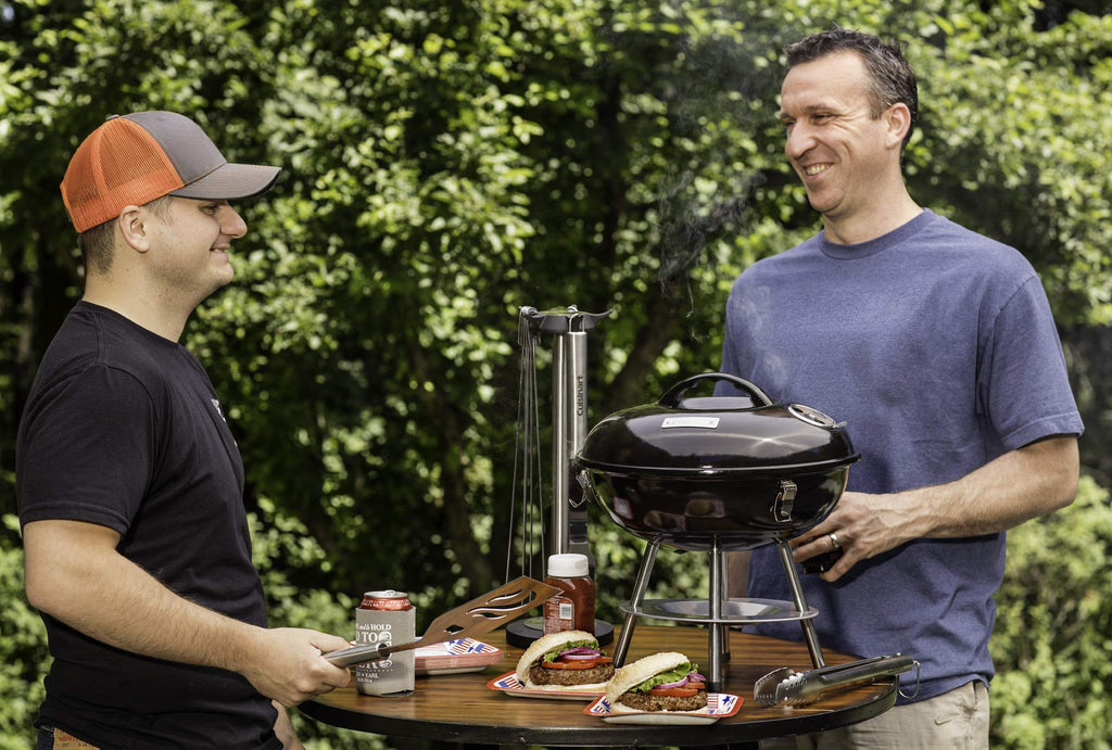 Cuisinart 14" Portable Charcoal Grill, Tabletop Outdoor Small Grill with Locking Lid and Dual Vents, Chrome Plated Travel Size BBQ Perfect for Camping, Tailgates, Cookouts, Red