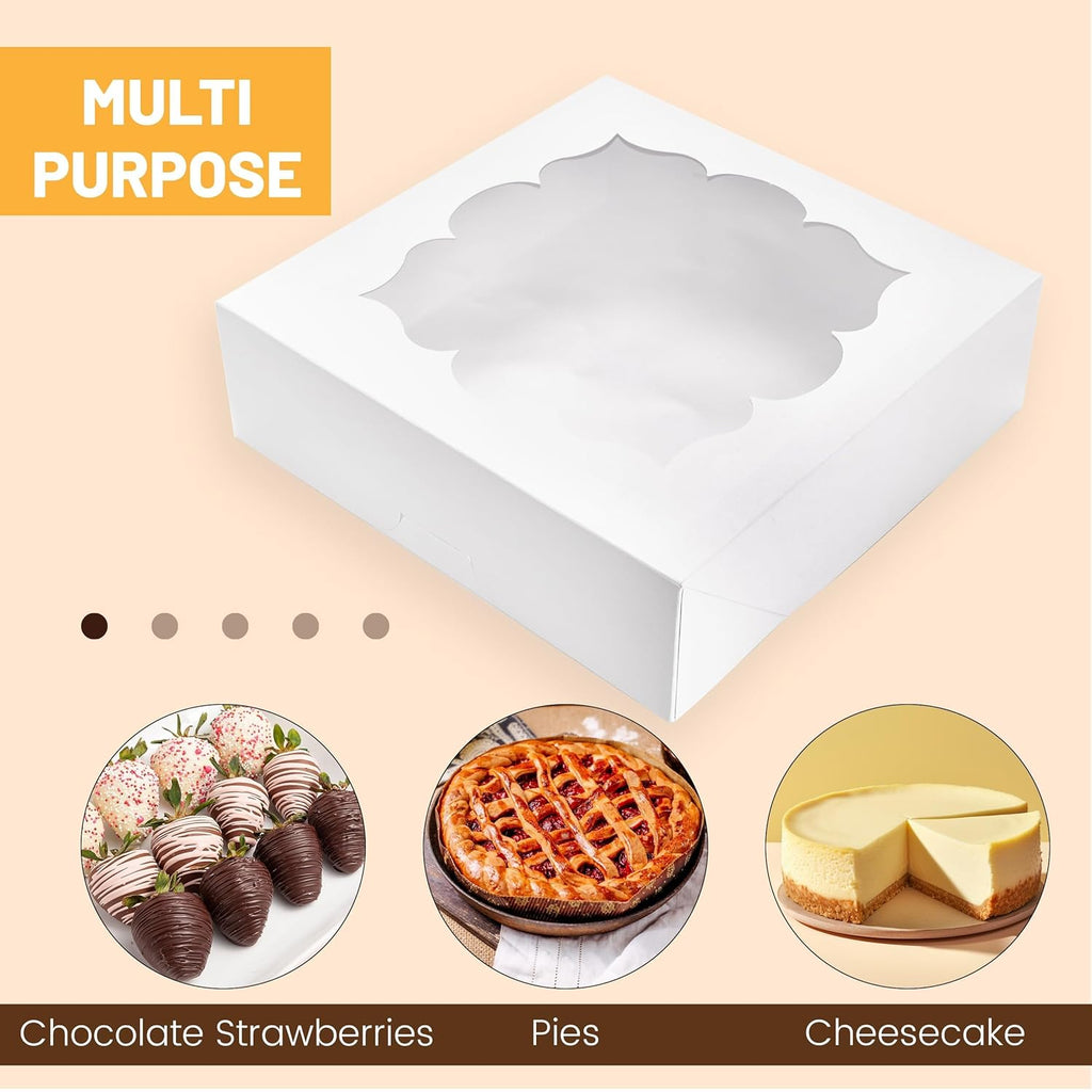 Valentine Gift 20 Pack Pie Boxes 10x10x3inch Bakery Boxes with Window Dessert Pastry Box for Pies,Cheesecakes and Chocolate Covered Strawberries (White)