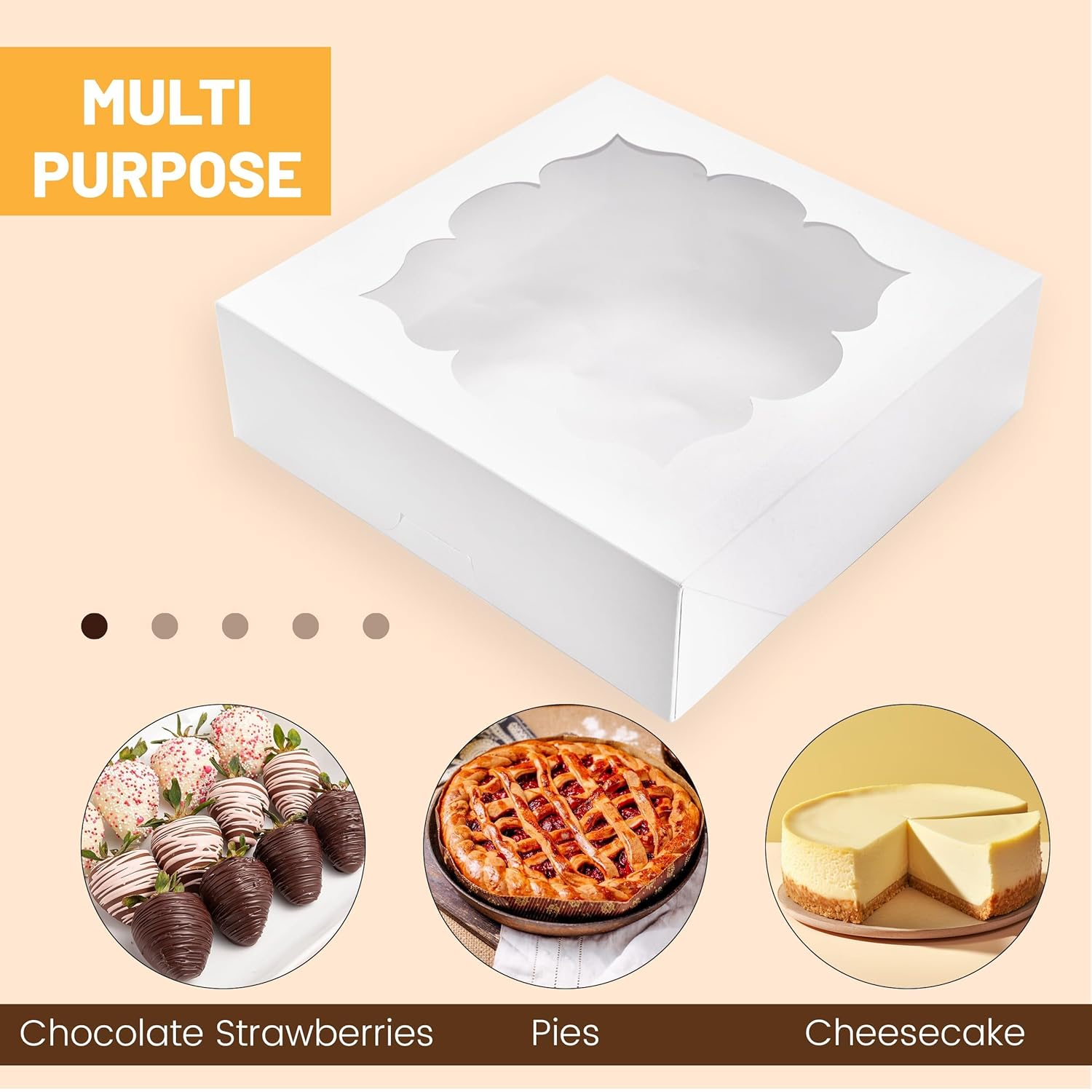 Valentine Gift 20 Pack Pie Boxes 10x10x3inch Bakery Boxes with Window Dessert Pastry Box for Pies,Cheesecakes and Chocolate Covered Strawberries (White)