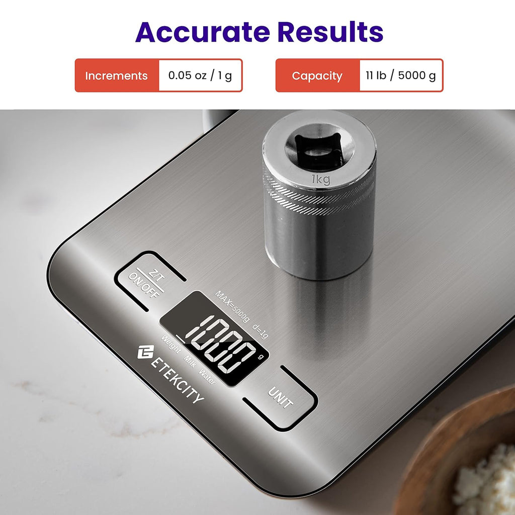Etekcity Food Kitchen Scale, Digital Grams and Ounces for Weight Loss, Baking, Cooking, Keto and Meal Prep, LCD Display, Medium, 304 Stainless Steel