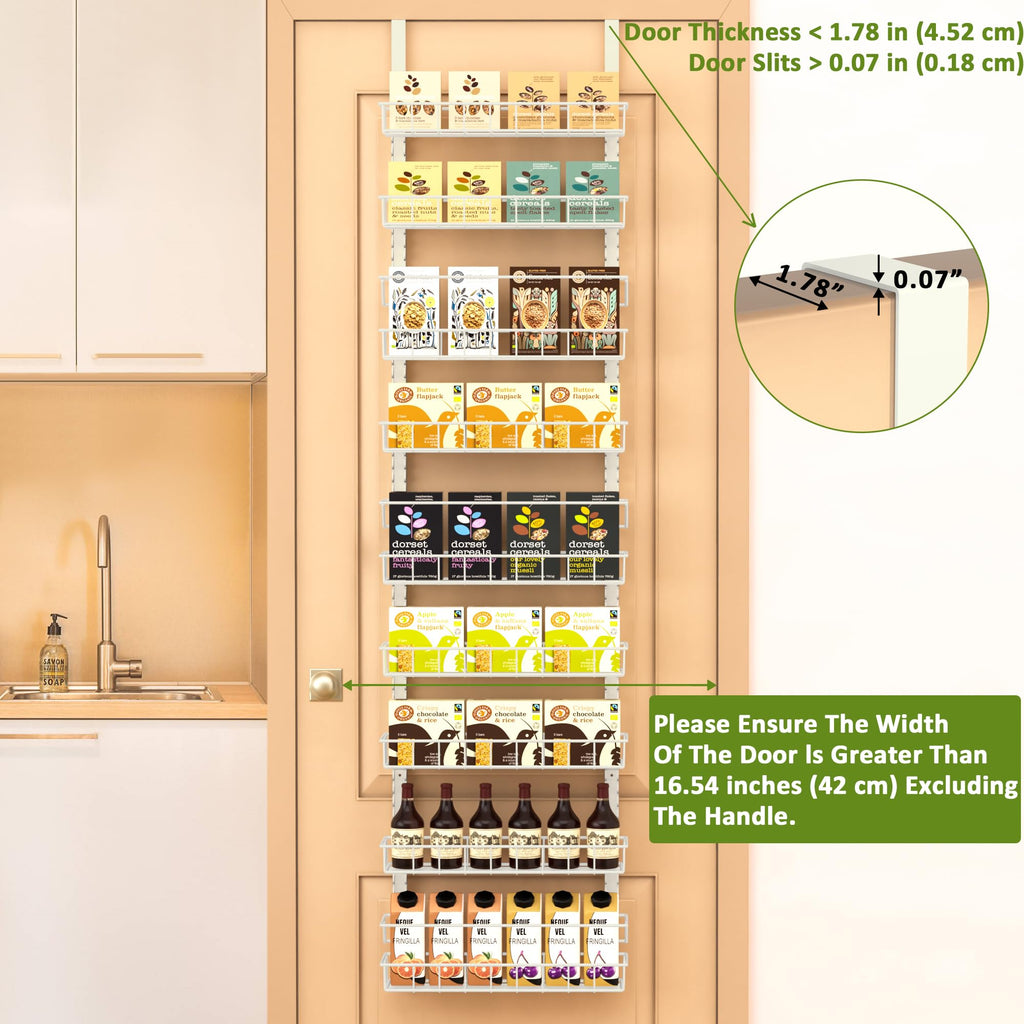Churboro Over the Door Pantry Organizer Rack with 9 Adjustable Baskets, 9 Tiers Dual-use Hanging or Wall Mount Spice Rack Organizer, Black