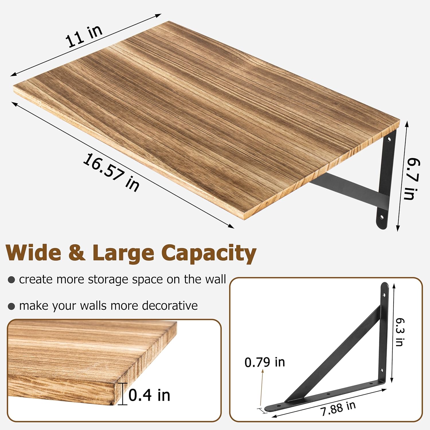 RedCall Floating Shelves,16W x 12D Wood Wall Shelves for Living Room,Bedroom,Kitchen, Office Storage