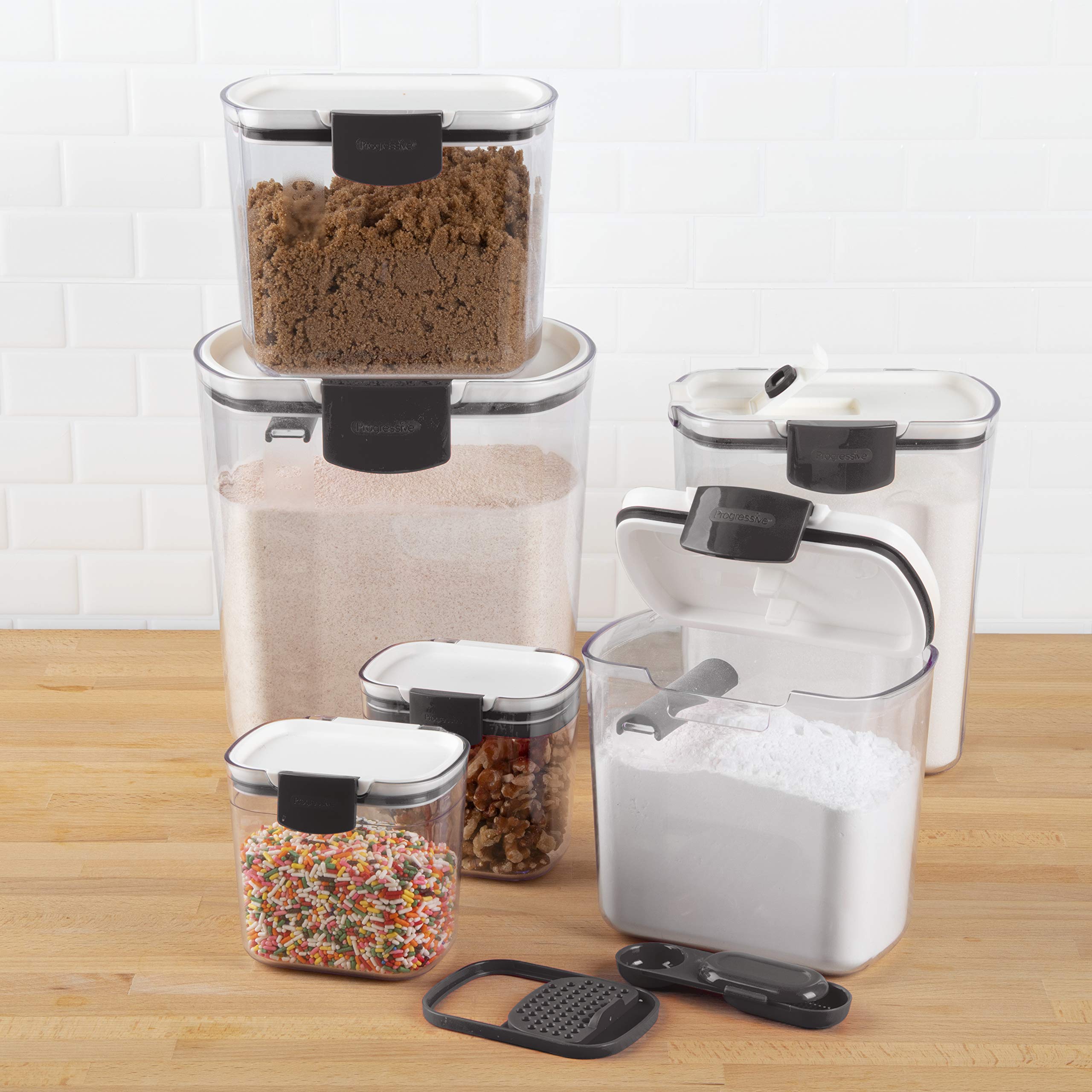 Progressive ProKeeper Baker's Airtight Kitchen Storage Canister Container Set for Flour, Sugar & More, Keeps Ingredients Fresh, with Accessories (Multicolor, 6- Piece)