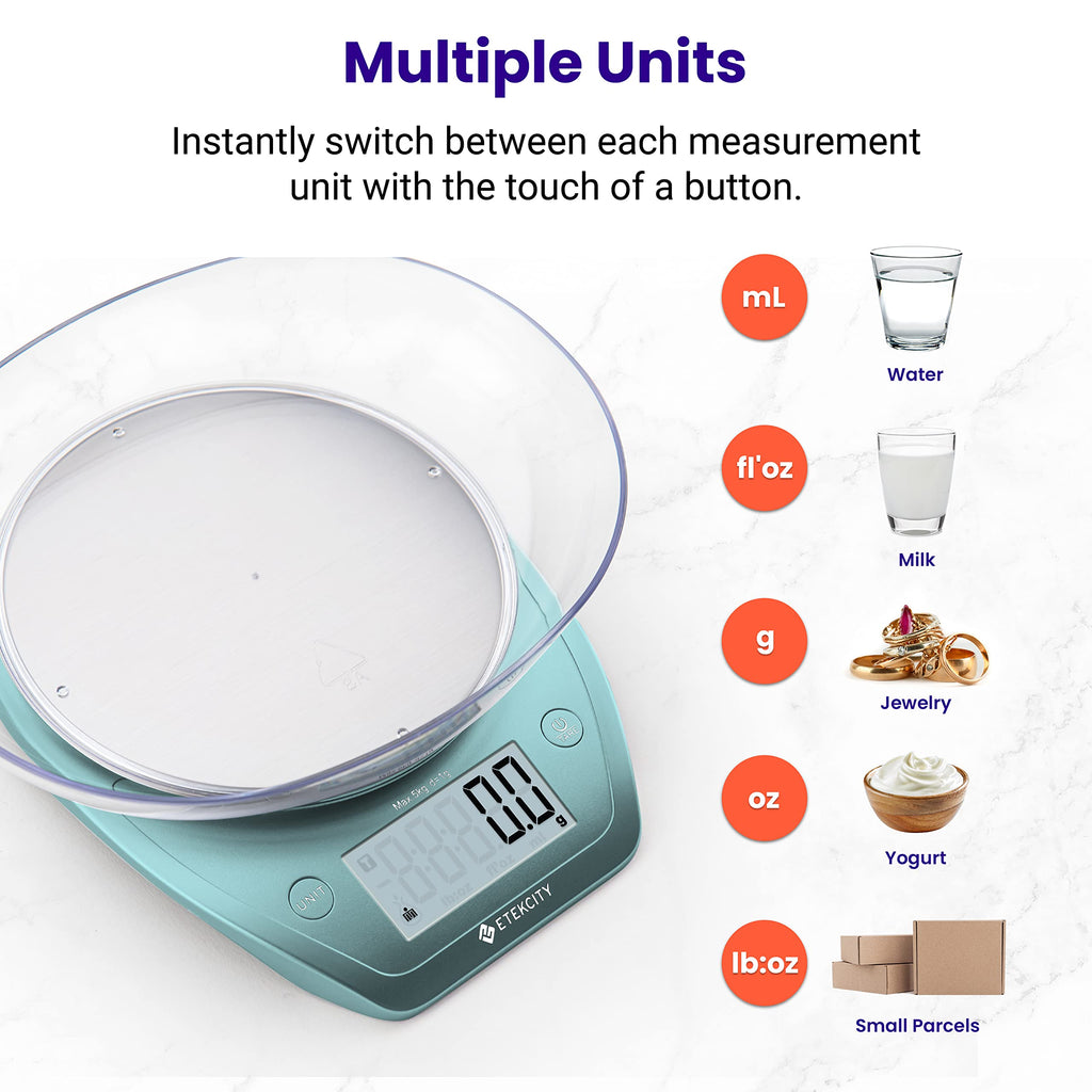 Etekcity 0.1g Food Kitchen Scale, Bowl, Digital Grams and Ounces for Weight Loss, Dieting, Baking, Cooking, and Meal Prep, 11lb/5kg, Stainless Steel Silver