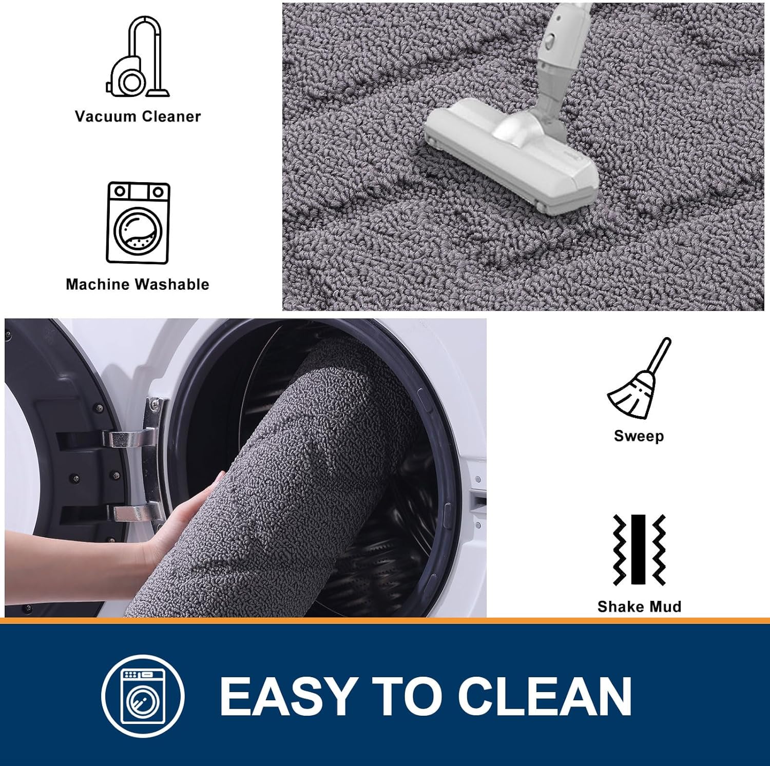 OLANLY Indoor Door Mat, 32x20, Dirt Resistant and Absorbent, Sturdy Non-Slip Rubber Backing, Easy to Clean, Washable Low-Profile Doormat for Entryway, Grey