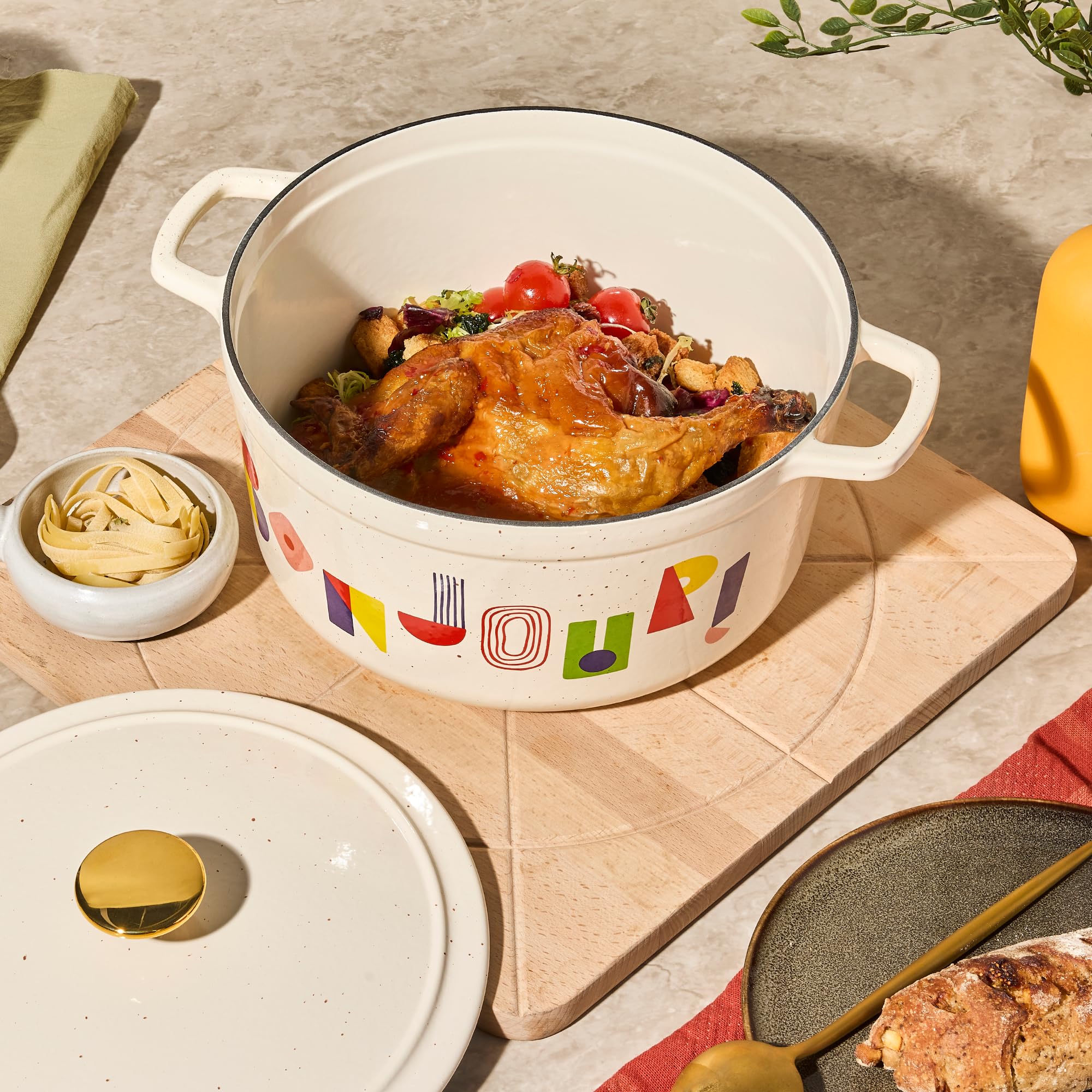 CAROTE 5 QT Cast Iron Dutch Oven Pot with Lid, Enameled Floral Dutch Ovens with Cotton Potholders & Oven Gloves, Gift Box, Cast Iron Pot for Sourdough Bread Baking, Braising, Stews, Roasting, Dual Handles, All Stovetop Compatible, Oven Safe up to 500° F,