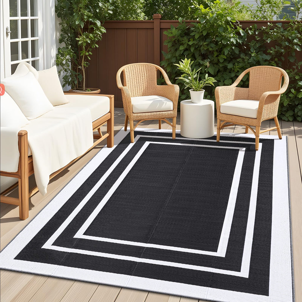 OLANLY Outdoor Rug 5x8 ft Waterproof, Reversible Outdoor Plastic Straw Rug, RV Mat, Indoor Outdoor Carpet Clearance for Patio, Camping, Balcony, Deck, Backyard, Grey & White
