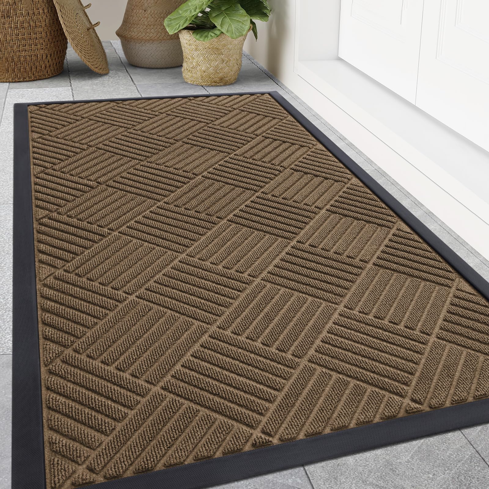 Smiry Front Door Mat Outside Entrance, Heavy Duty Outdoor Indoor Natural Rubber Doormat, Non Slip, Trap Dirt and Moisture, Easy Clean, Low Profile Patio Porch Entryway Mat, 29.5x17, Grey