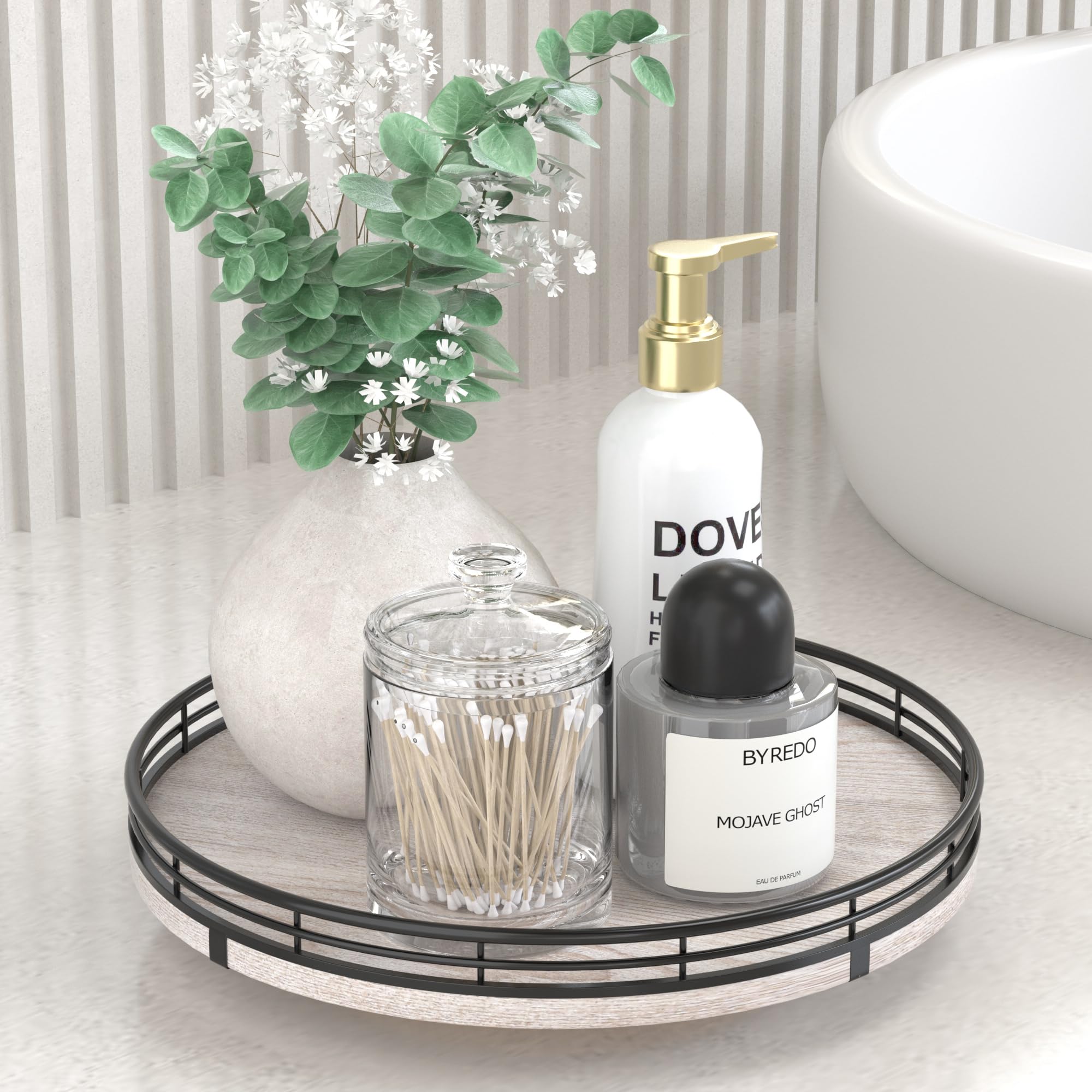 Farmhouse Oak 9" Lazy Susan Turntable Organizer for Cabinet, Round Wooden Lazy Susan Organization and Storage for Dining Table, Pantry, Kitchen, Countertop, Cupboard,Home Decor, Walnut Wood