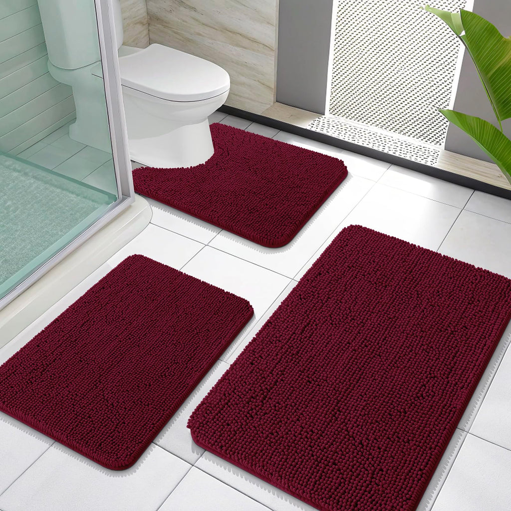OLANLY Bathroom Rugs Sets 3 Piece, Soft Absorbent Chenille Bath Mats and U-Shaped Contour Toilet Rug, Quick Dry, Home Decor Accessories, Bath Mat Set for Bathroom (30"x20"+24"x16"+24"x20", Grey)