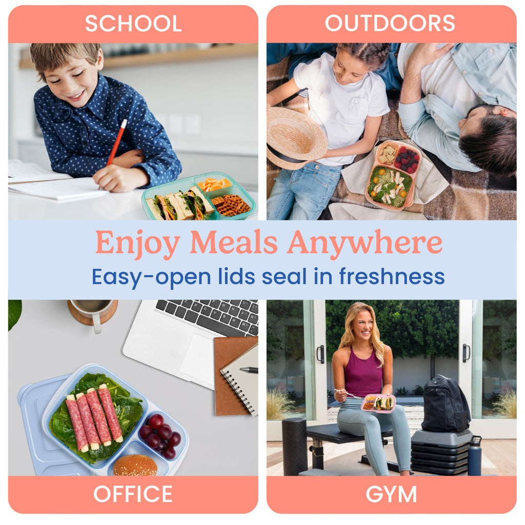 Bentgo Easyboxes - Original Stackable Lunch Boxes - Reusable 3-Compartment Food Containers for Kids and Adults - Bento Lunch Box for Meal Prep, School, & Work - BPA Free, Set of 4 (Classic)