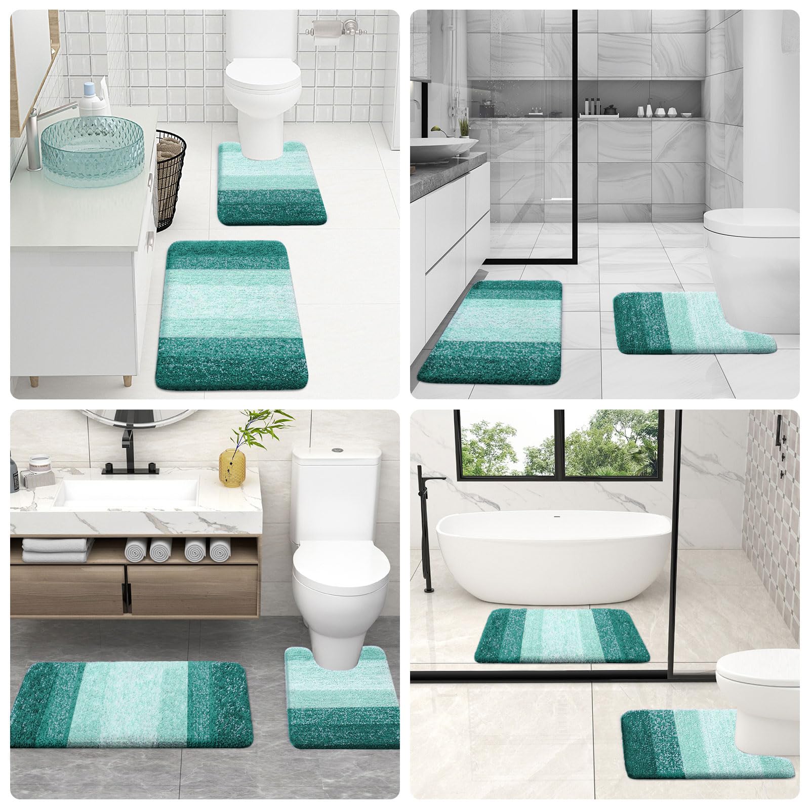 OLANLY Bathroom Rugs Sets 3 Piece, Soft Absorbent Microfiber Bath Mats and U-Shaped Contour Toilet Rug, Machine Wash Dry, Plush Shaggy Bath Mat Set for Bathroom (30"x20"+24"x16"+24"x20", Grey)