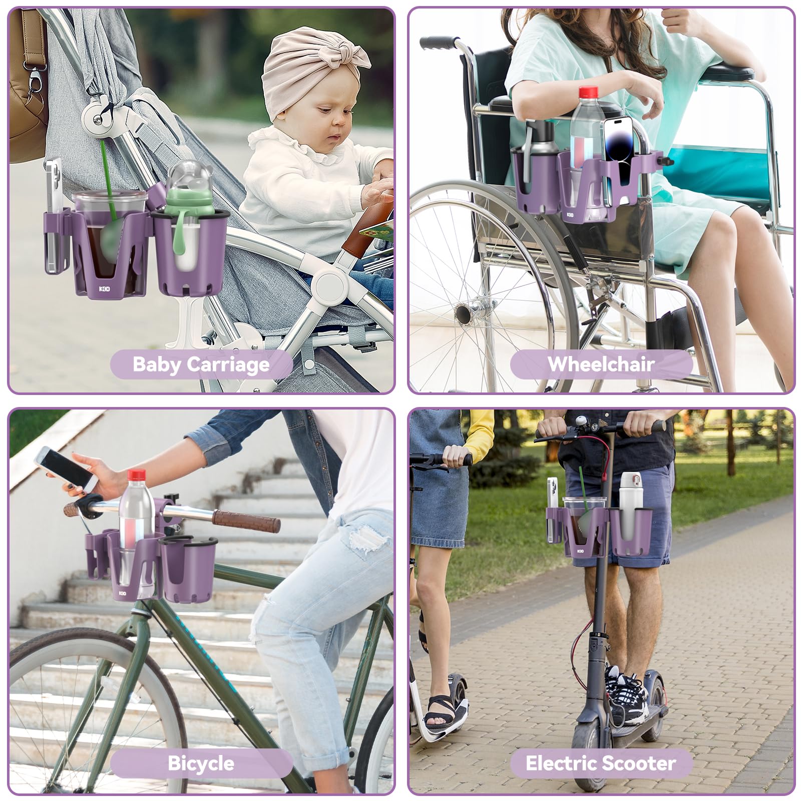 KDD Stroller Cup Holder with Phone Holder, 3-in-1 Removable Bottle Holder, 360 Degrees Rotation Drink Holder for Wheelchair, Stroller, Bike, Walker, Scooter, Bicycle, Uppababy, Bugaboo, Britax