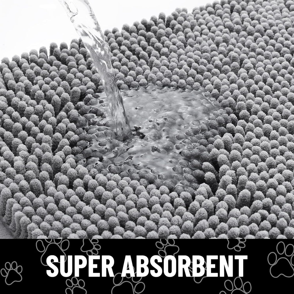 Smiry Dog Door Mat for Muddy Paws, Absorbent Dirt Trapper Non Slip Quick Dry Washable Chenille Mat for Mud Dogs, Entry Rug for Indoor and Outdoor (30x20 Inches, Grey and Black)